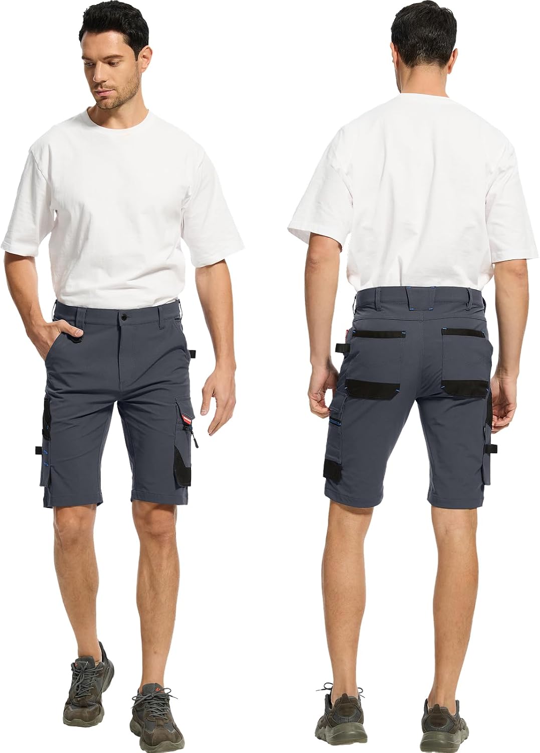 Detalle de WORK IDEA Herren Slim-Fit Stretch Arbeitsshorts – Strapazierfähig & Elegant