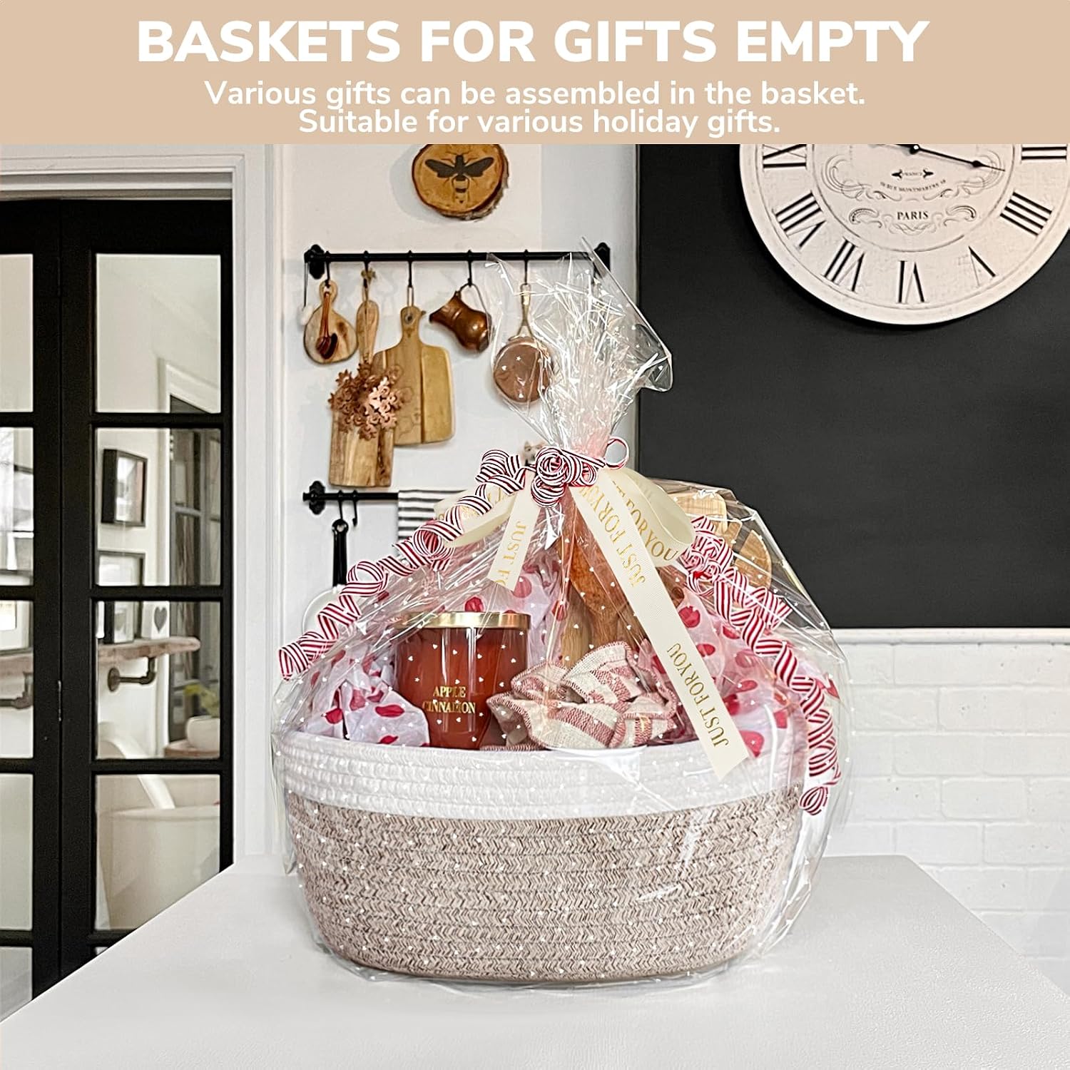 Thumbnail 1 de CHICVITA 02shelfgift-brownCHICVITA Cotton Rope Gift Basket, Brown, 8 L