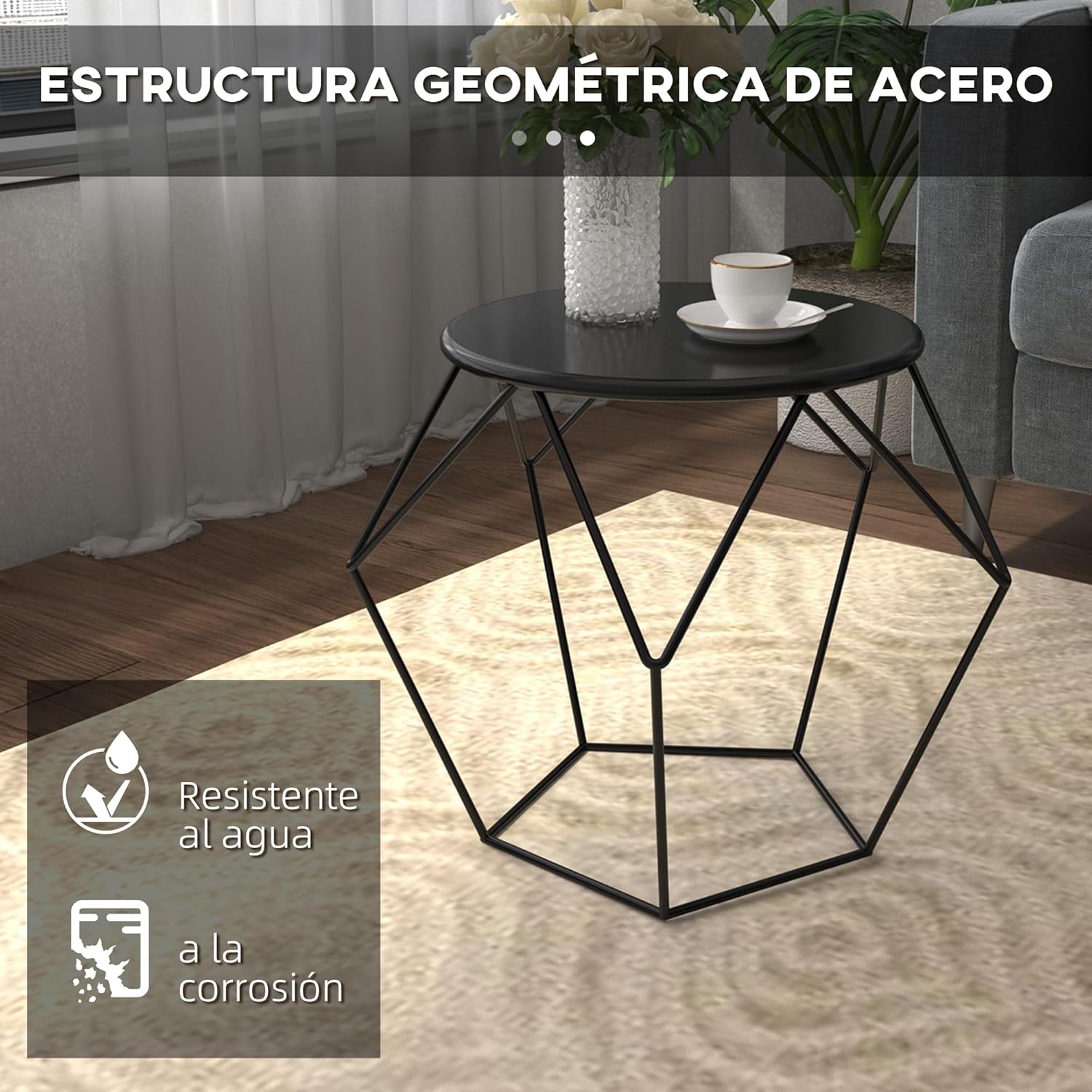 Detalle 2 de HOMCOM Mesa de Centro Metálica Redonda Negro