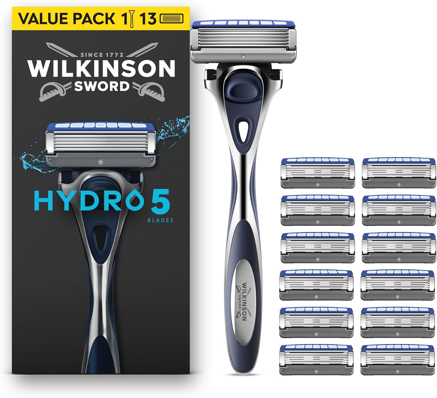 Detalle de Wilkinson Sword Hydro 5 – Rasoir pour homme, pack économique avec 13 recharges et hydratation optimale