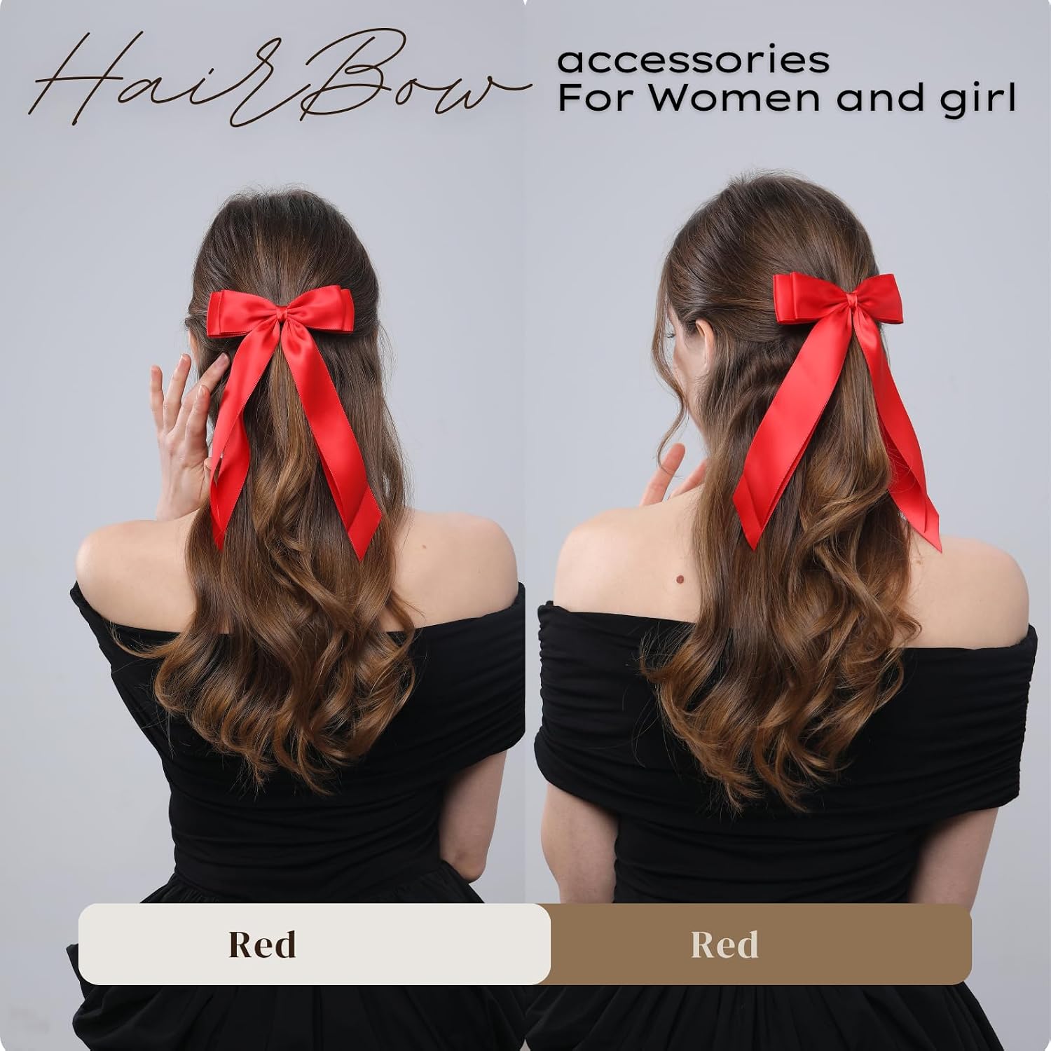 Detalle 1 de LuSeren Double-Layer Satin Hair Bows, Red Alligator Clip Set