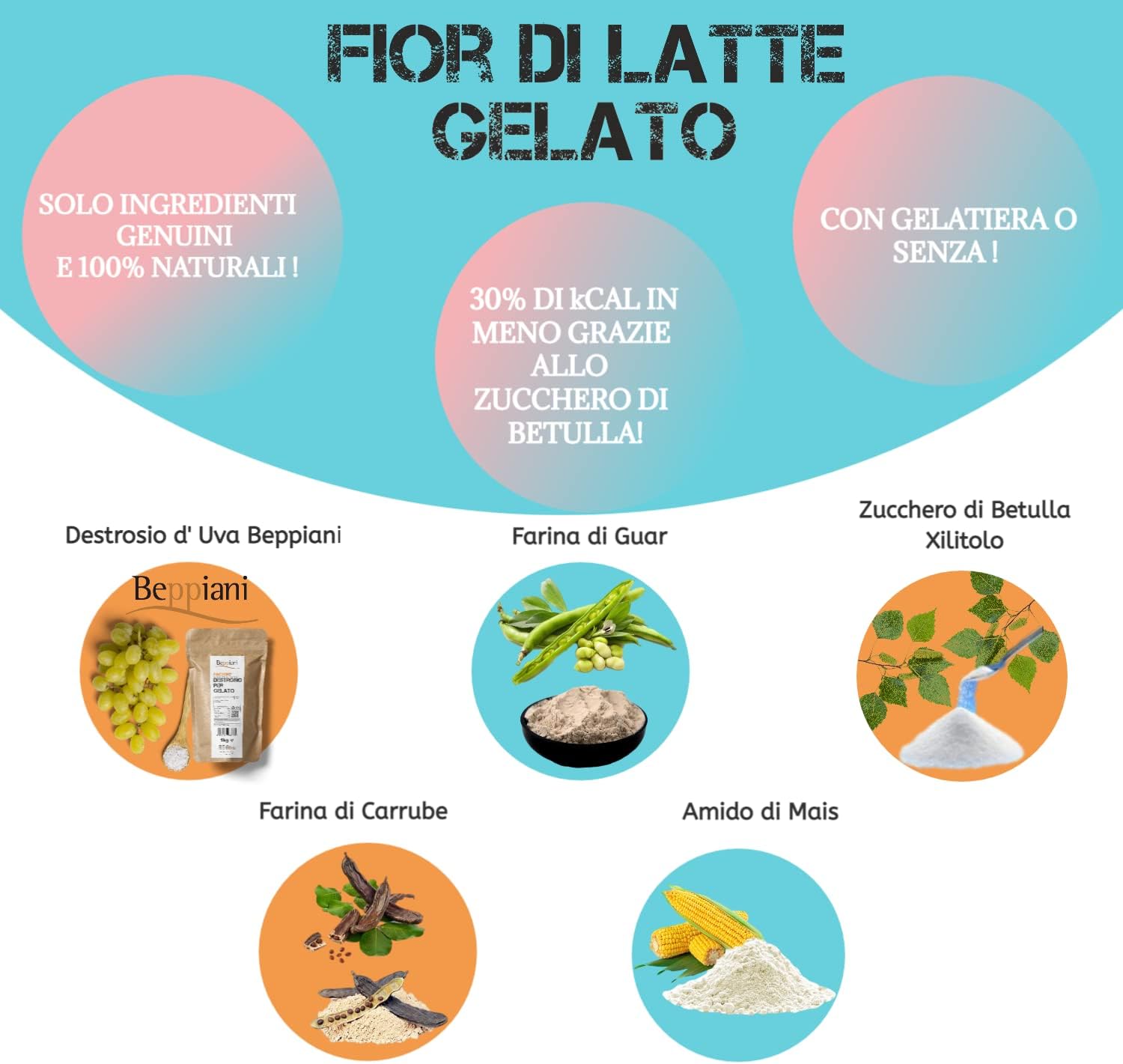 Detalle de Preparato per gelato Light Beppiani – 1,5 Kg di gelato light con zucchero di betulla finlandese
