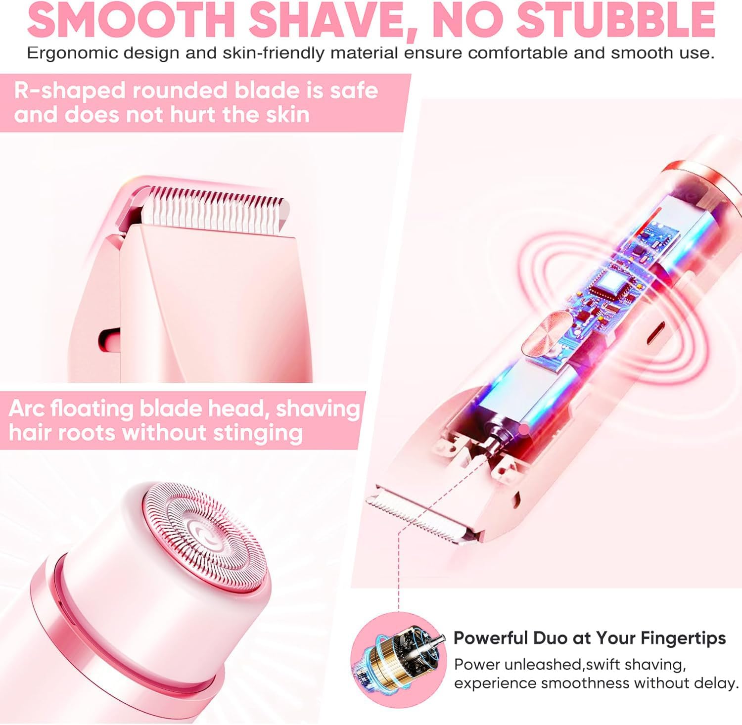 Thumbnail 3 de MALLVOLER GHTE-480NfwH541 2-in-1 Bikini Trimmer, Pink Dual-Head Wet/Dry Shaver