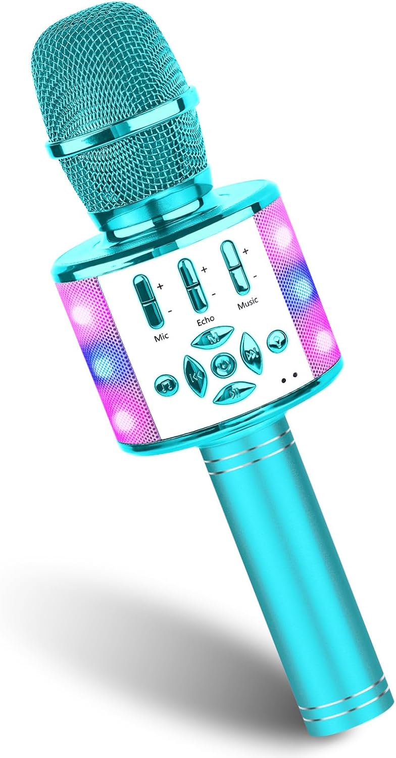 Detalle de BONAOK Karaoke microfono wireless 4 in 1 per bambini, compatibile Android (blu)