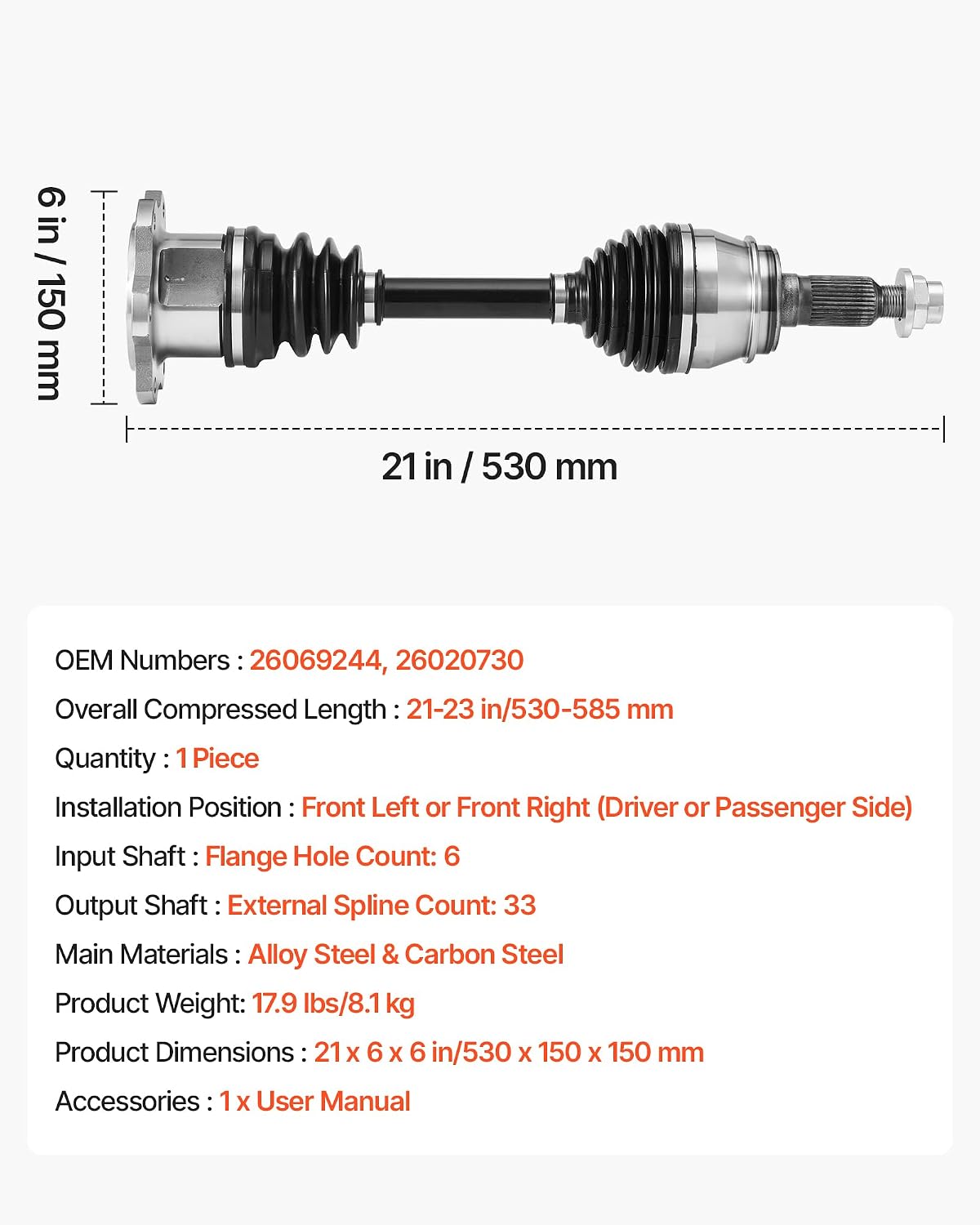 Thumbnail 6 de VEVOR CV axle assembly for 1999–2006 Chevrolet Silverado 1500