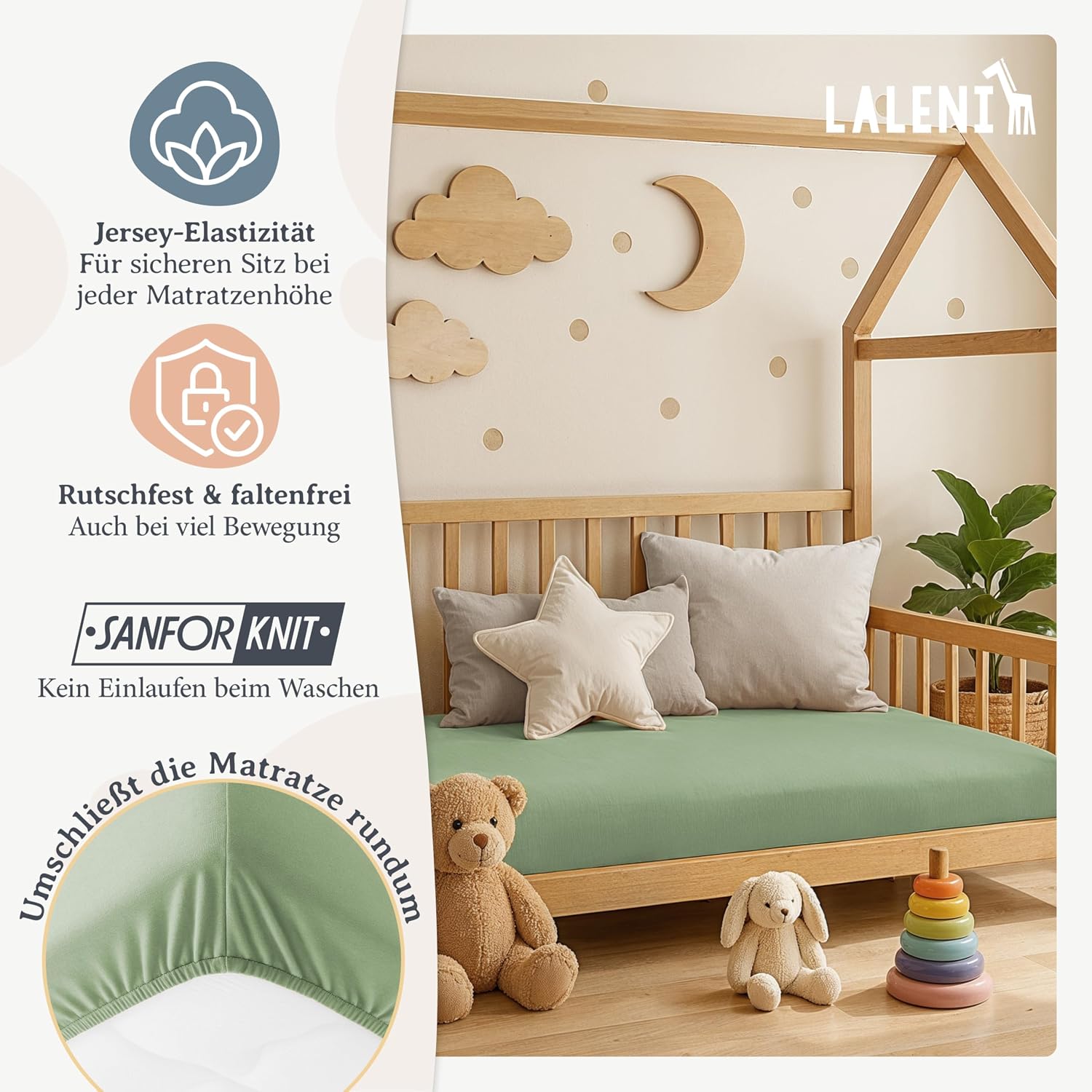 Thumbnail 3 de Laleni Jersey Spannbettlaken 70x140 cm – OEKO-TEX, 100% Baumwolle, Grün