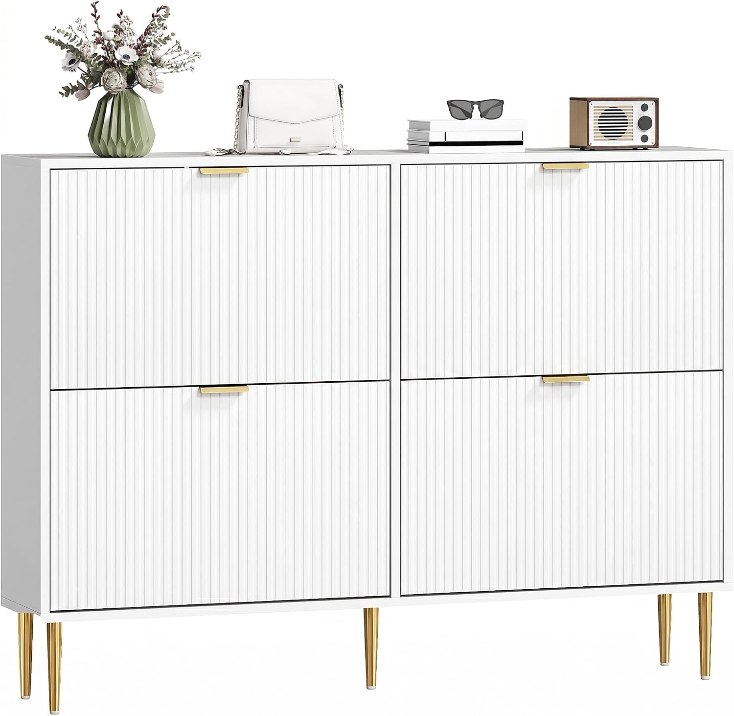 Detalle de HOMCOM 837-601V02WT Slim Shoe Cabinet, 4 Flip Drawers, White