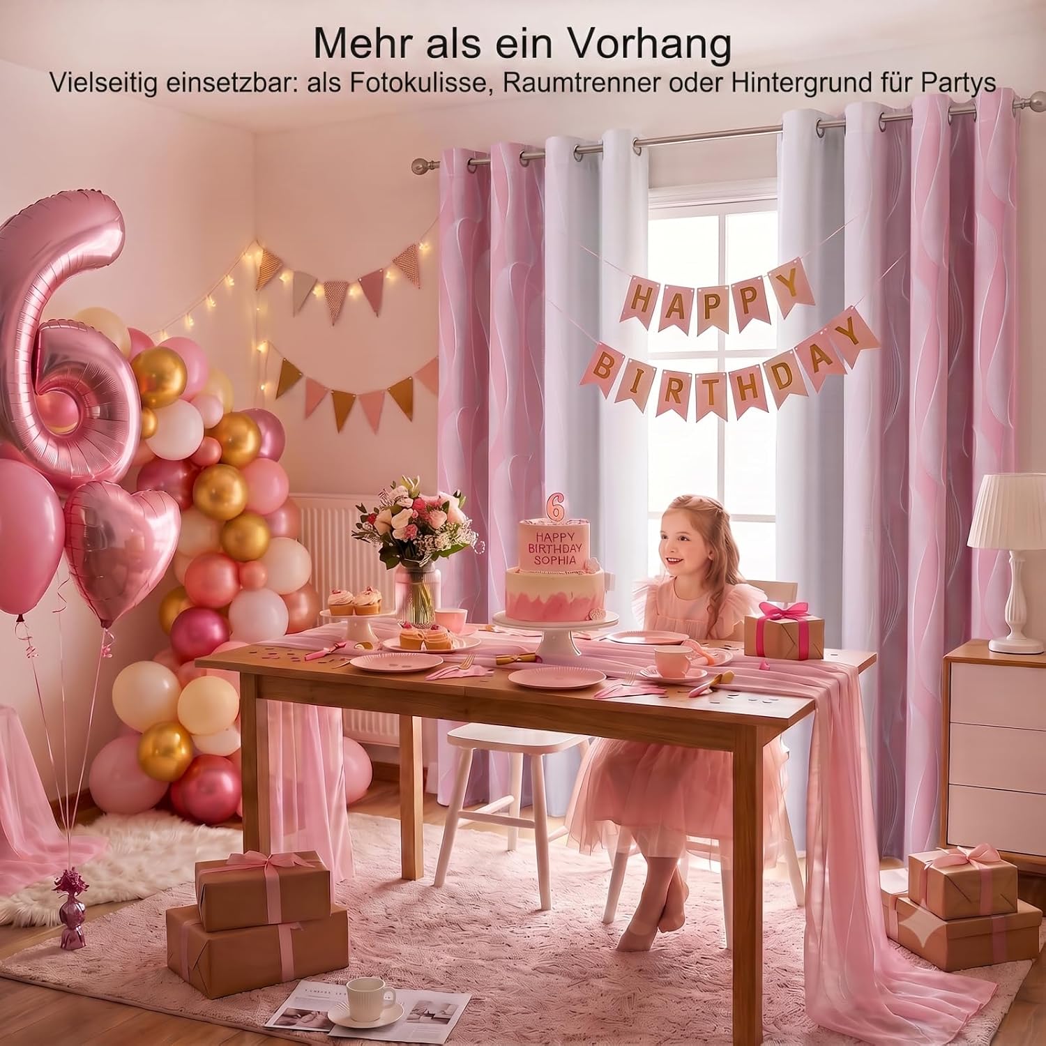 Thumbnail 6 de Gazal Vole roze-witte ombregordijnen 132 × 244 cm met ringen