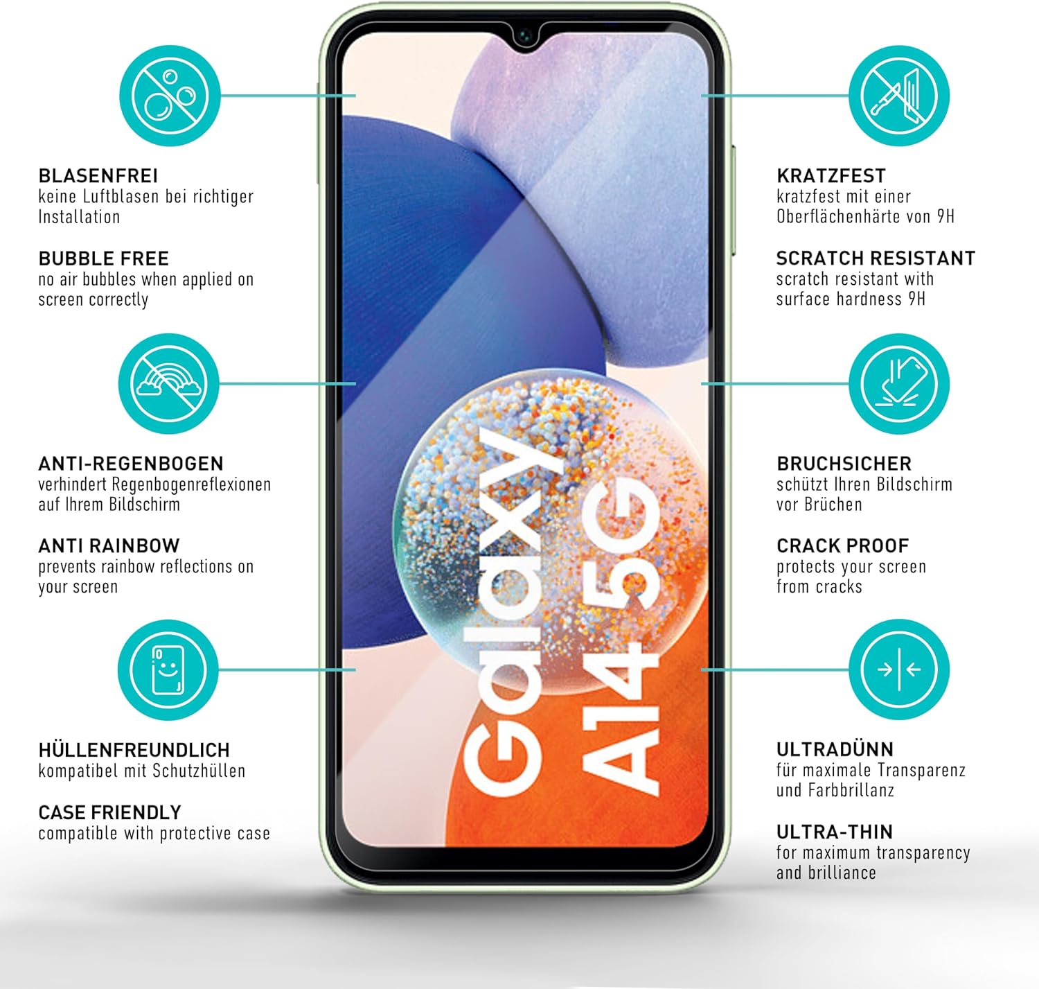 Thumbnail 5 de SmarTect Tempered Glass Screen Protector for Galaxy A14 4G & 5G, 3-Pack