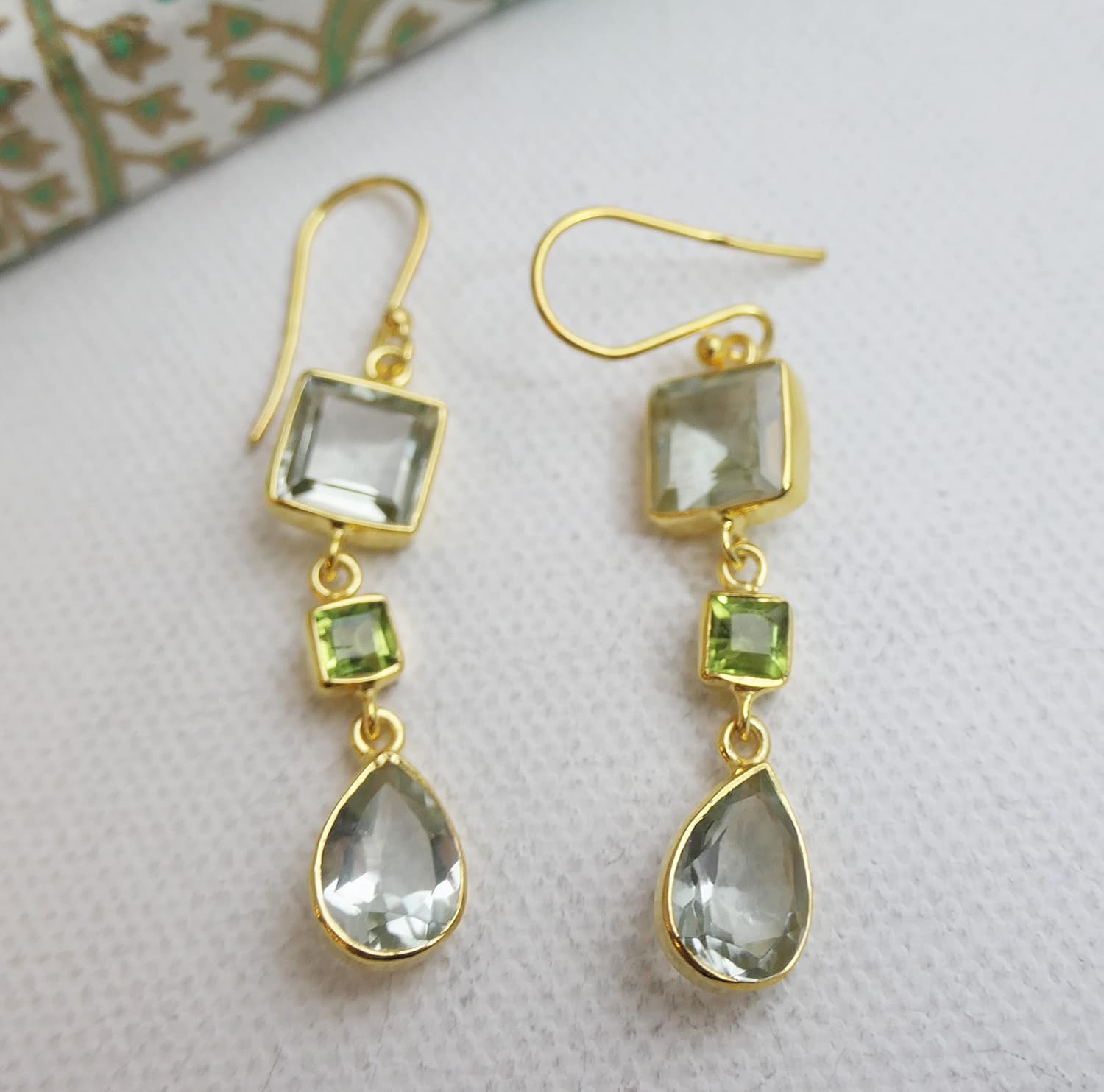 Detalle de Gruner Amethyst & Peridot Vergoldet – 925er Silber Ohrringe