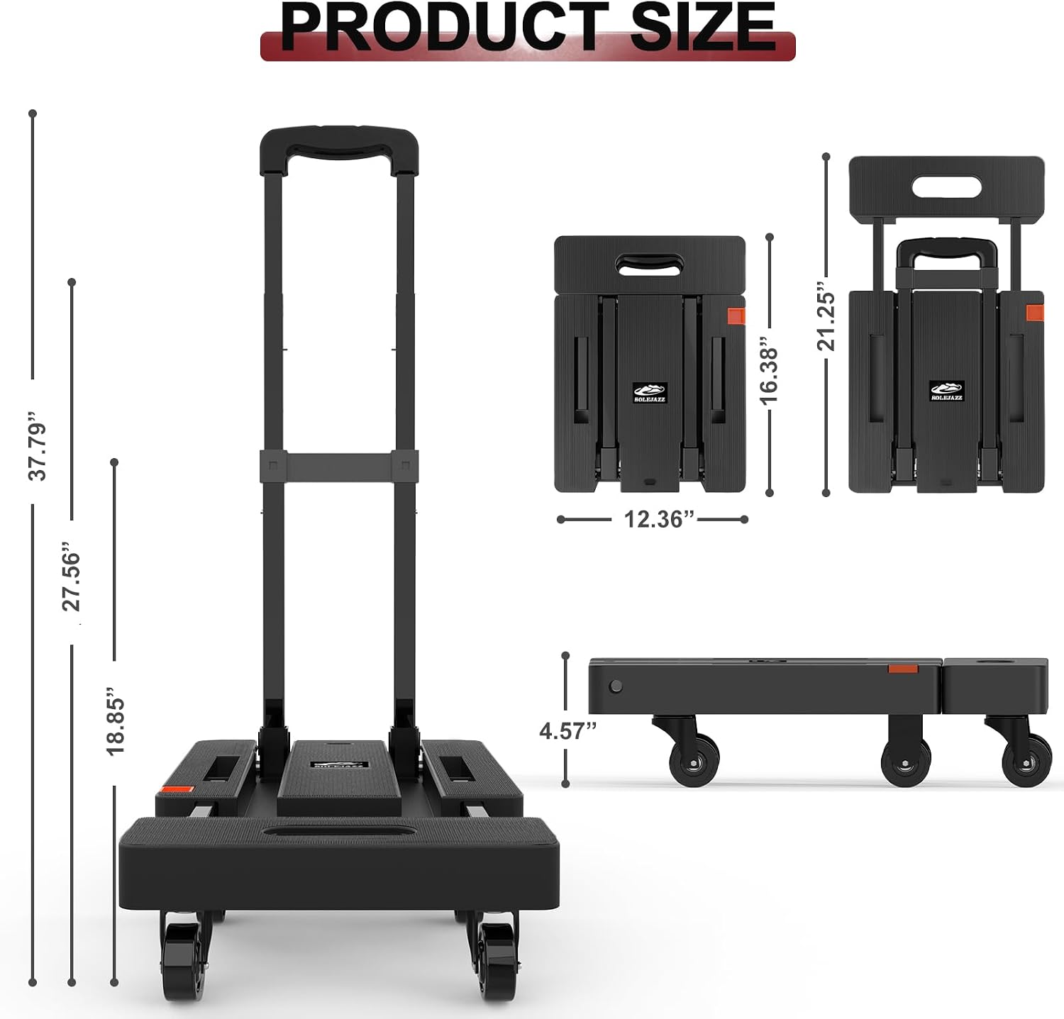 Thumbnail 1 de SOLEJAZZ Folding Hand Truck Dolly – 230kg portable trolley with 6 wheels, folding design and bungee straps