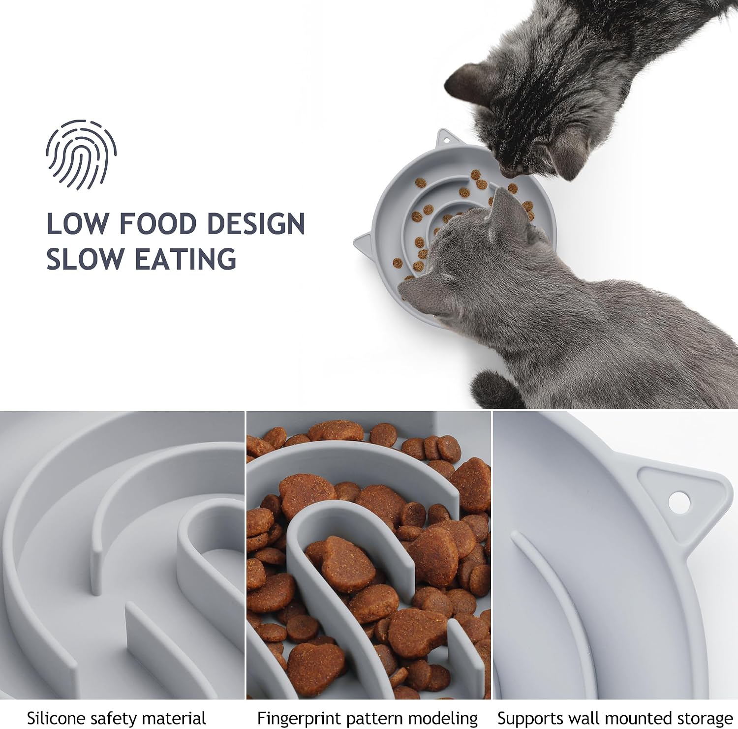 Detalle de Coomazy Anti Schling Napf für Katzen – Silikon Slow Feeder, rutschfeste Schlingschale in Grau