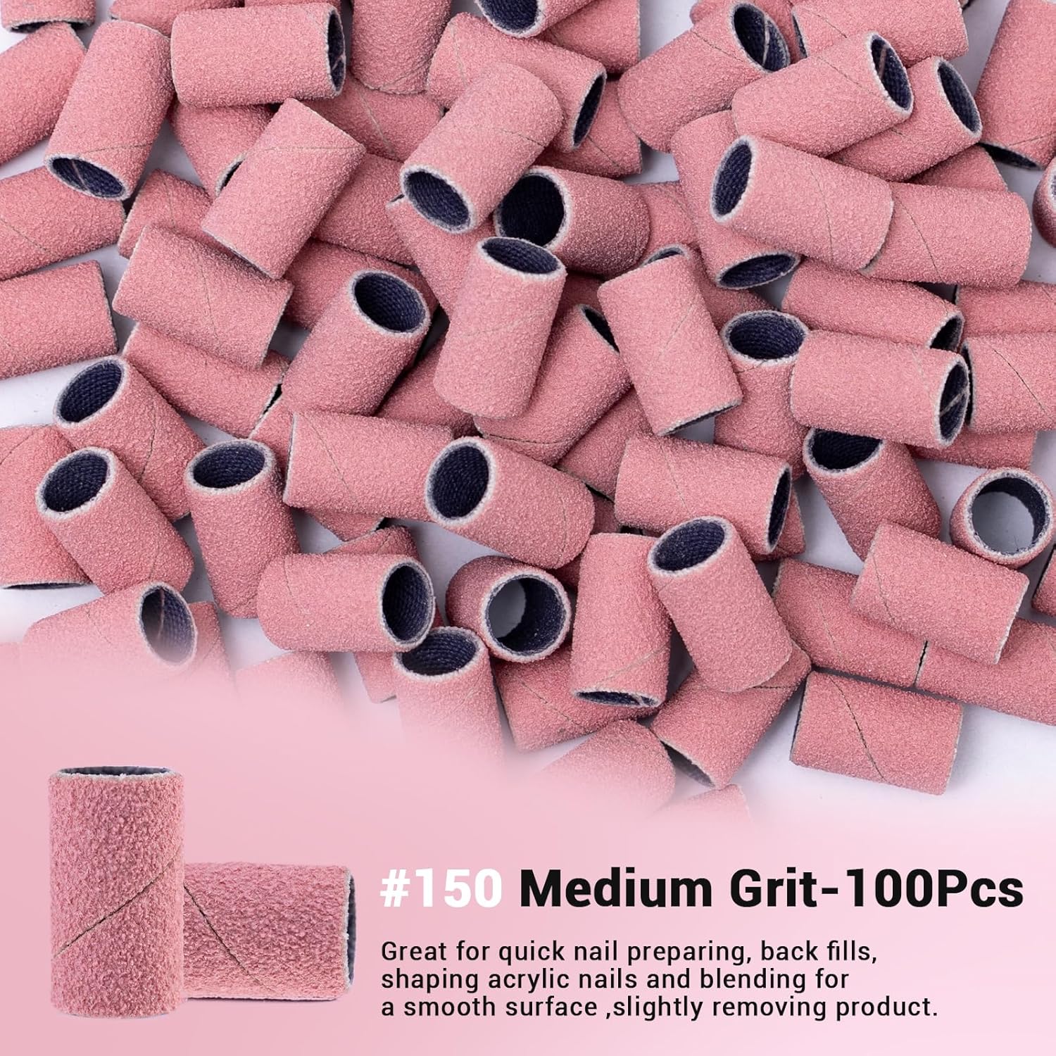Detalle 2 de MelodySusie 100 Pcs #150 Grit Nail Drill Bits & Sanding Bands for Acrylic, Gel & Natural Nails