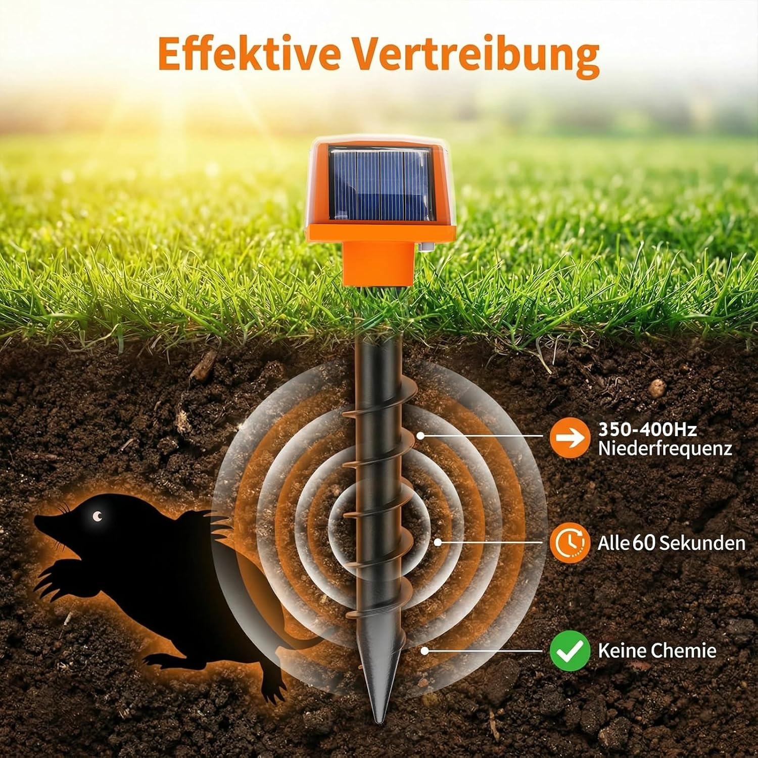 Thumbnail 1 de Jiraewh Maulwurf Vertreiber 2er-Set Dual-Solar – Wühlmausschreck gegen Maulwurf & Wühlmaus, IP54