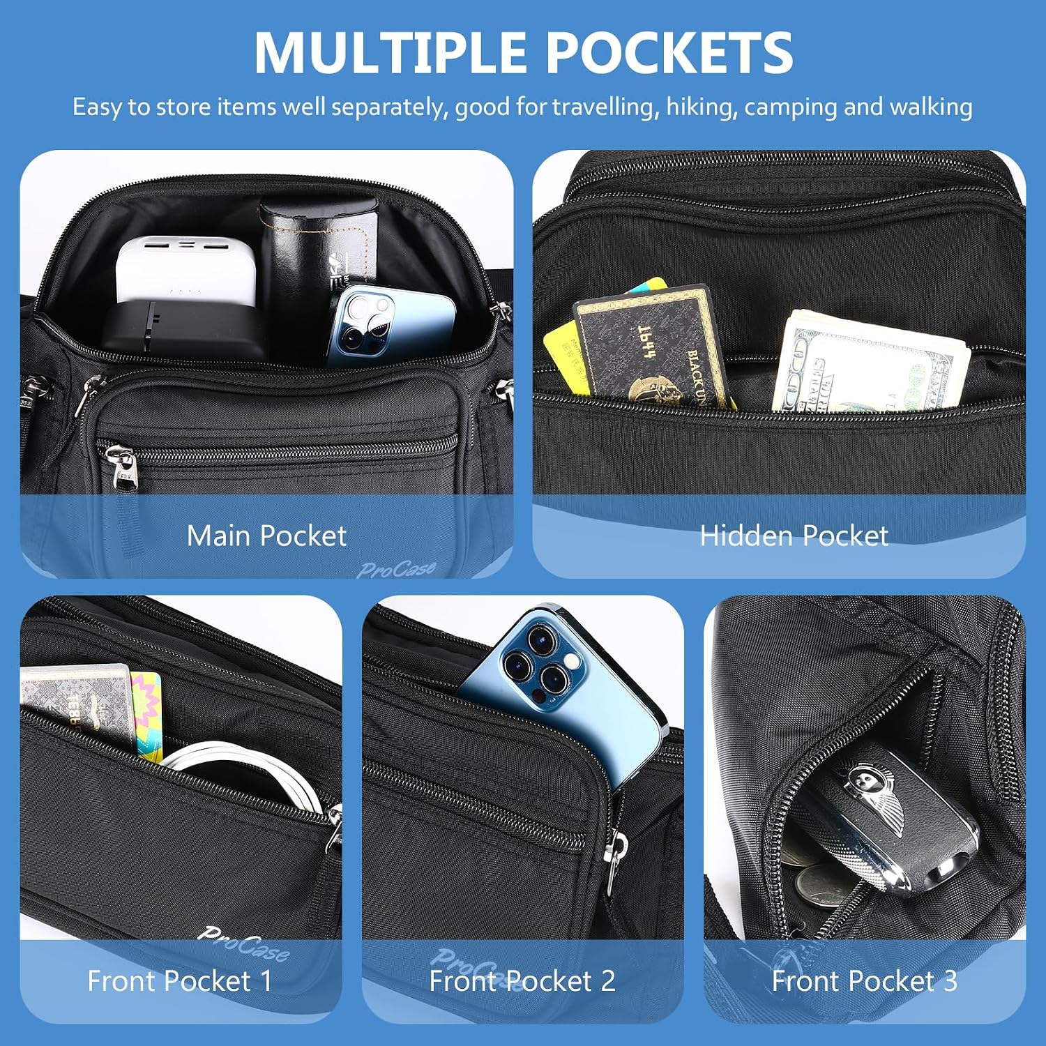 Detalle 2 de ProCase Große Bauchtasche 6 Taschen