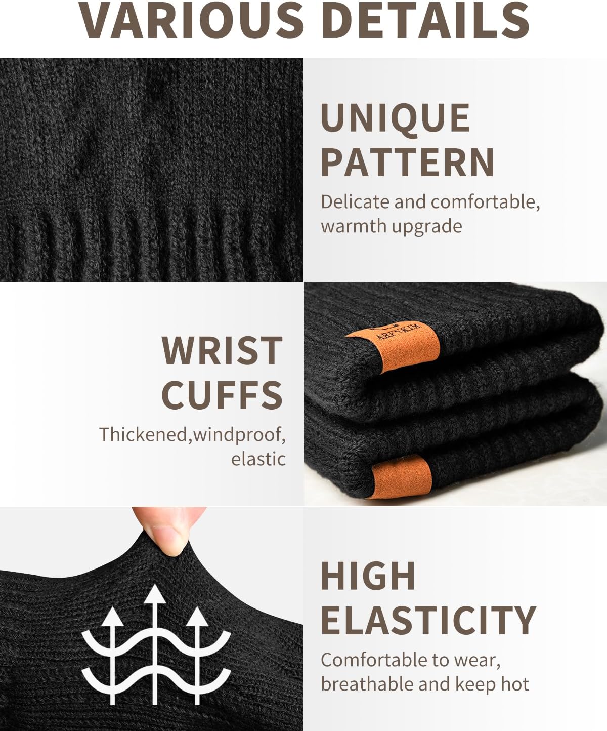 Detalle de ARFNKIM Winter Thermal Gloves touchscreen fleece lining