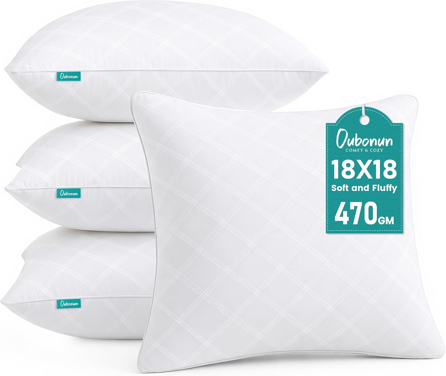 Detalle de Oubonun 18 x 18 Throw Pillow Inserts, Set of 4, White Polyester