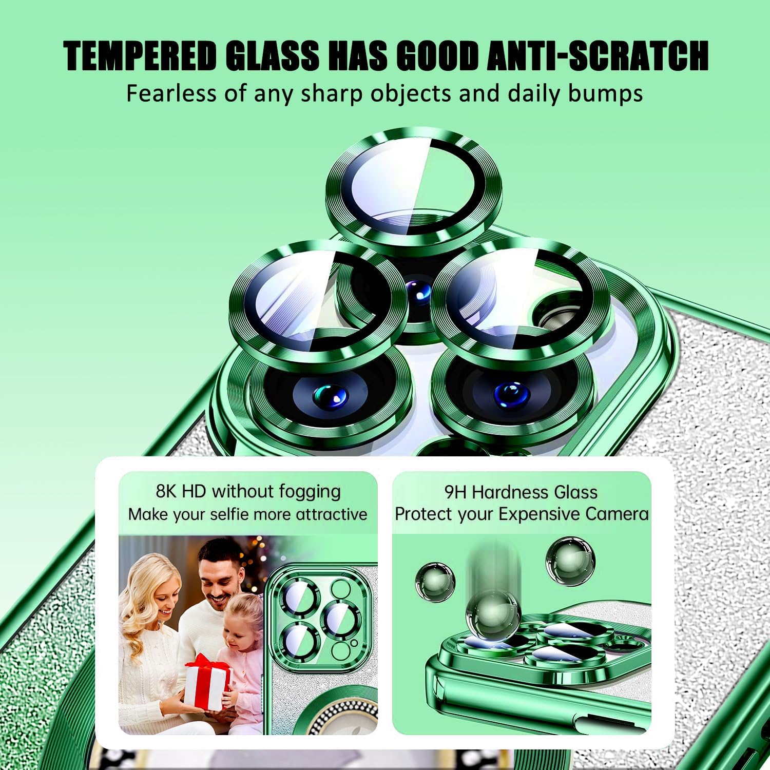 Detalle de Misscase for iPhone 15 Pro Max Magnetic Case with Glitter and Camera Lens Protector