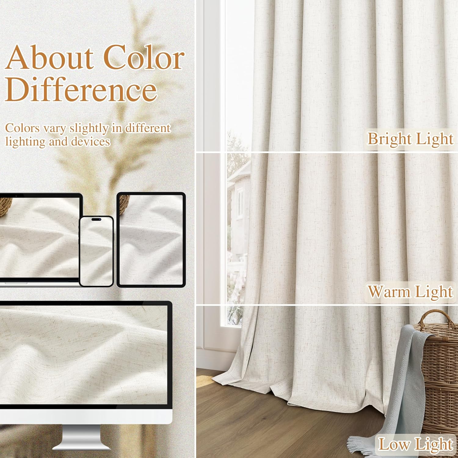 Thumbnail 6 de Guken Cream Linen Blackout Curtains 84 in 🪟