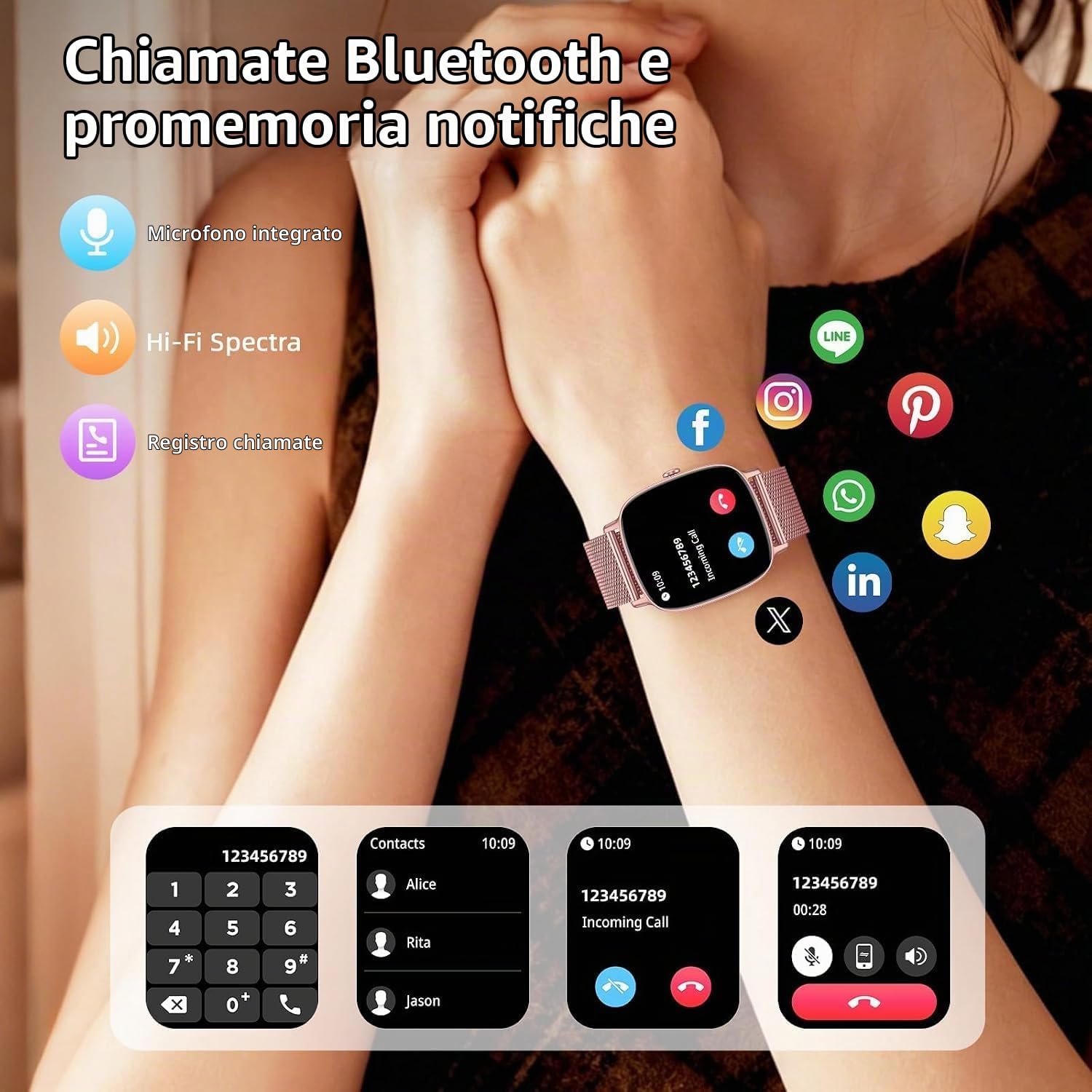 Detalle 2 de ciooc Smartwatch Donna, 2 Cinturini – Display 1,85'' HD, monitoraggio salute 24/7