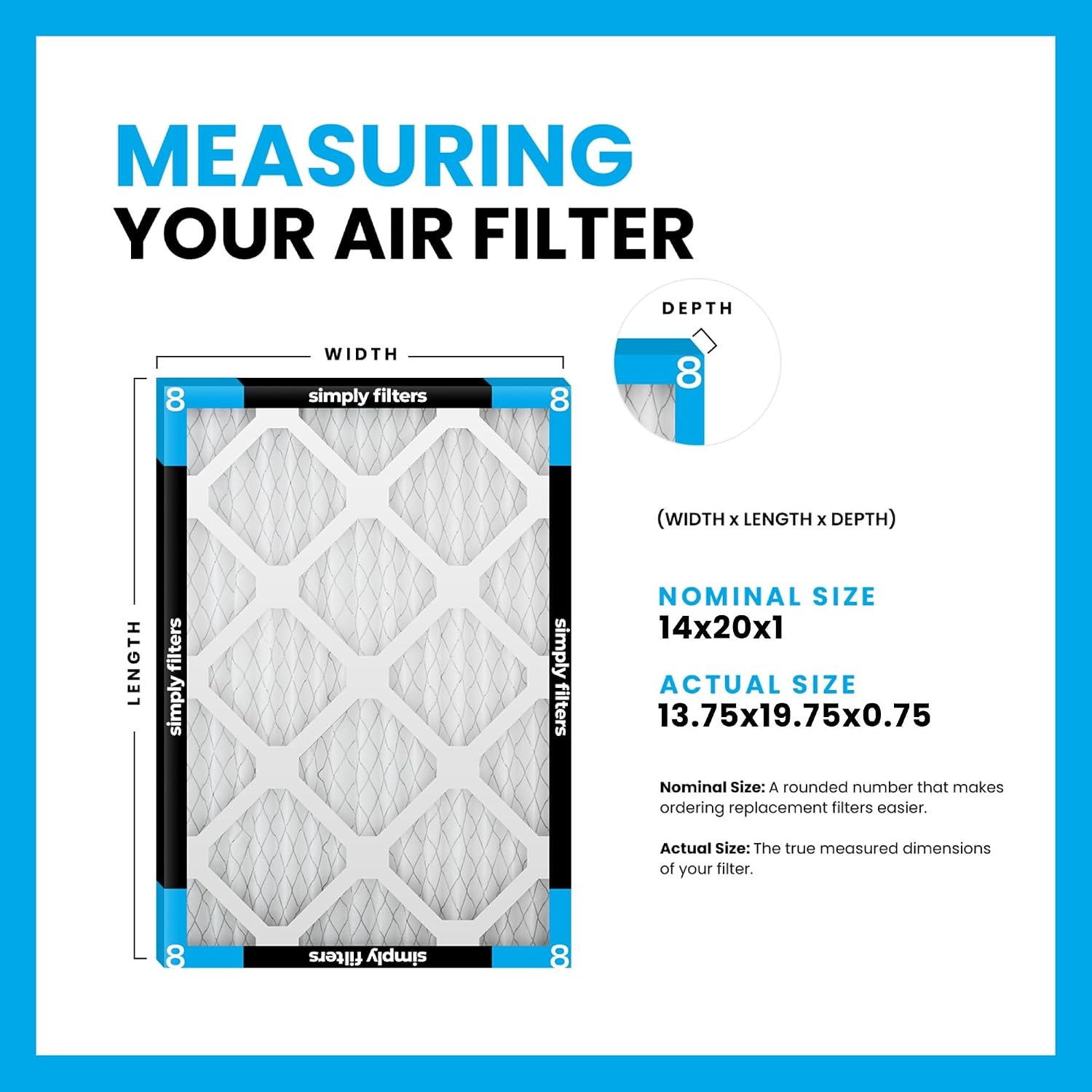 Detalle de Simply Filters 14x20x1 Air Filter, MERV 8 — 4 Pack for Home HVAC
