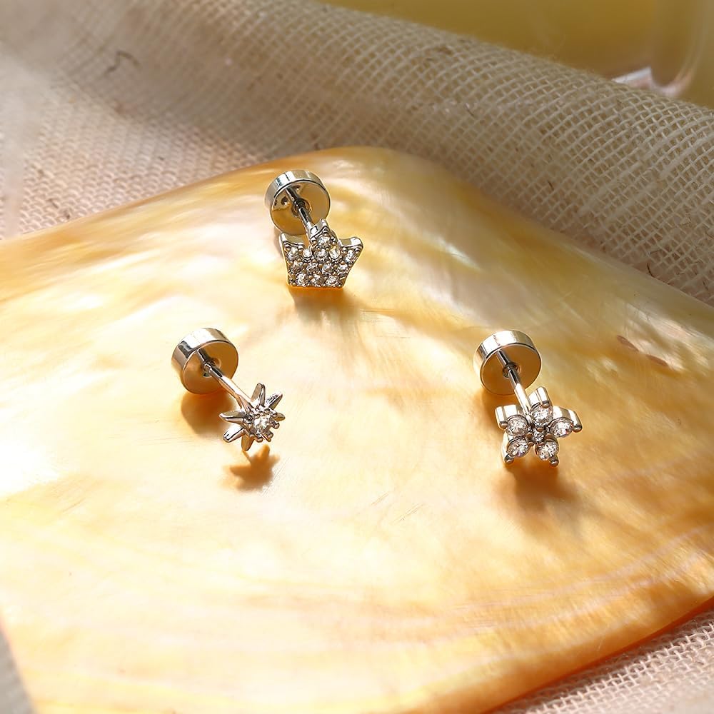 Thumbnail 4 de Pendientes de botón plata 925 chapados en oro 14K