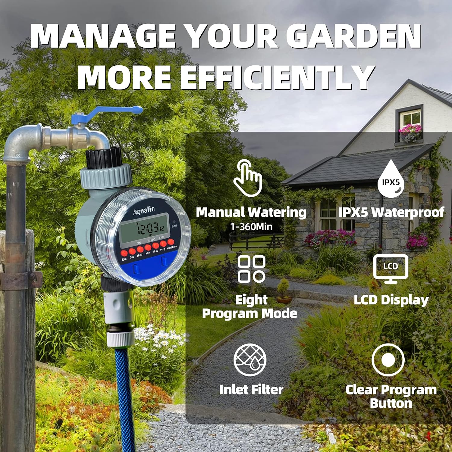 Detalle de Aqualin Electronic Water Timer Garden Irrigation Controller (Waterproof Watering Computer)