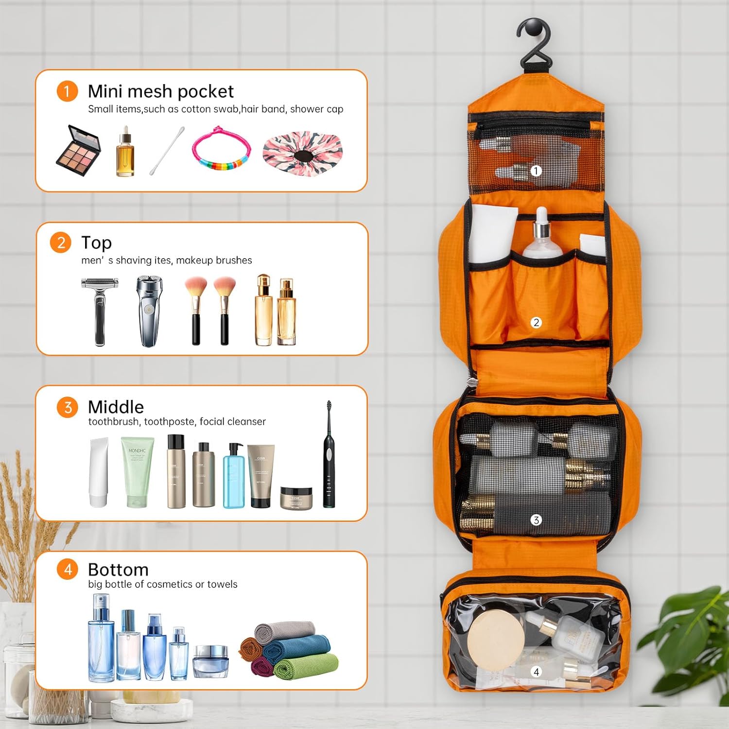 Detalle de Boic Hanging Toiletry Bag Waterproof, Large — 28 x 12 x 21 cm