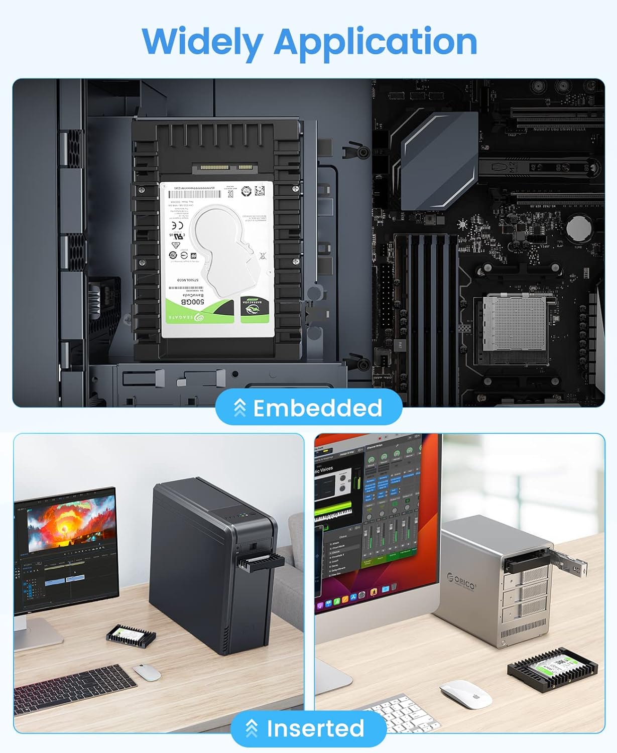 Detalle 2 de ORICO 2.5 to 3.5 Inch HDD/SSD Mounting Bracket – Removable Mounting Bracket for 7/9.5/12.5 mm SATA Drives