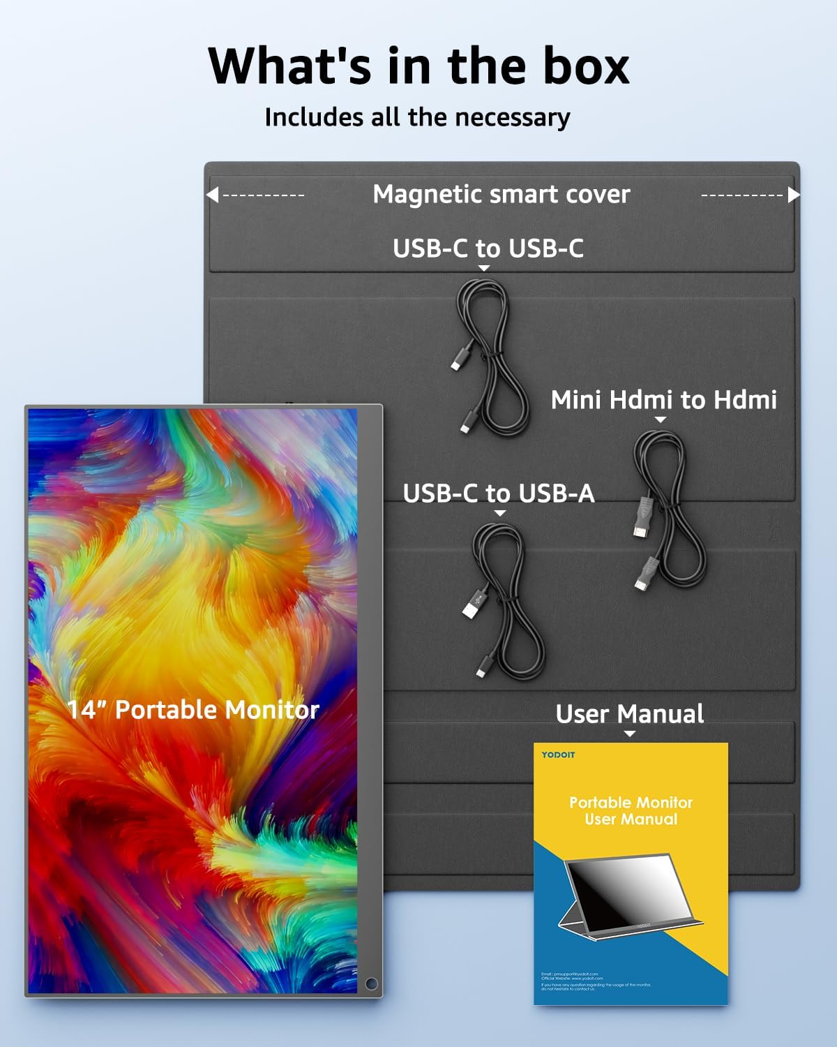 Thumbnail 5 de Yodoit Portabler Monitor 14" – Full HD 1920×1200, 100% sRGB, USB-C/HDMI, inklusive Schutzhülle und Lautsprecher