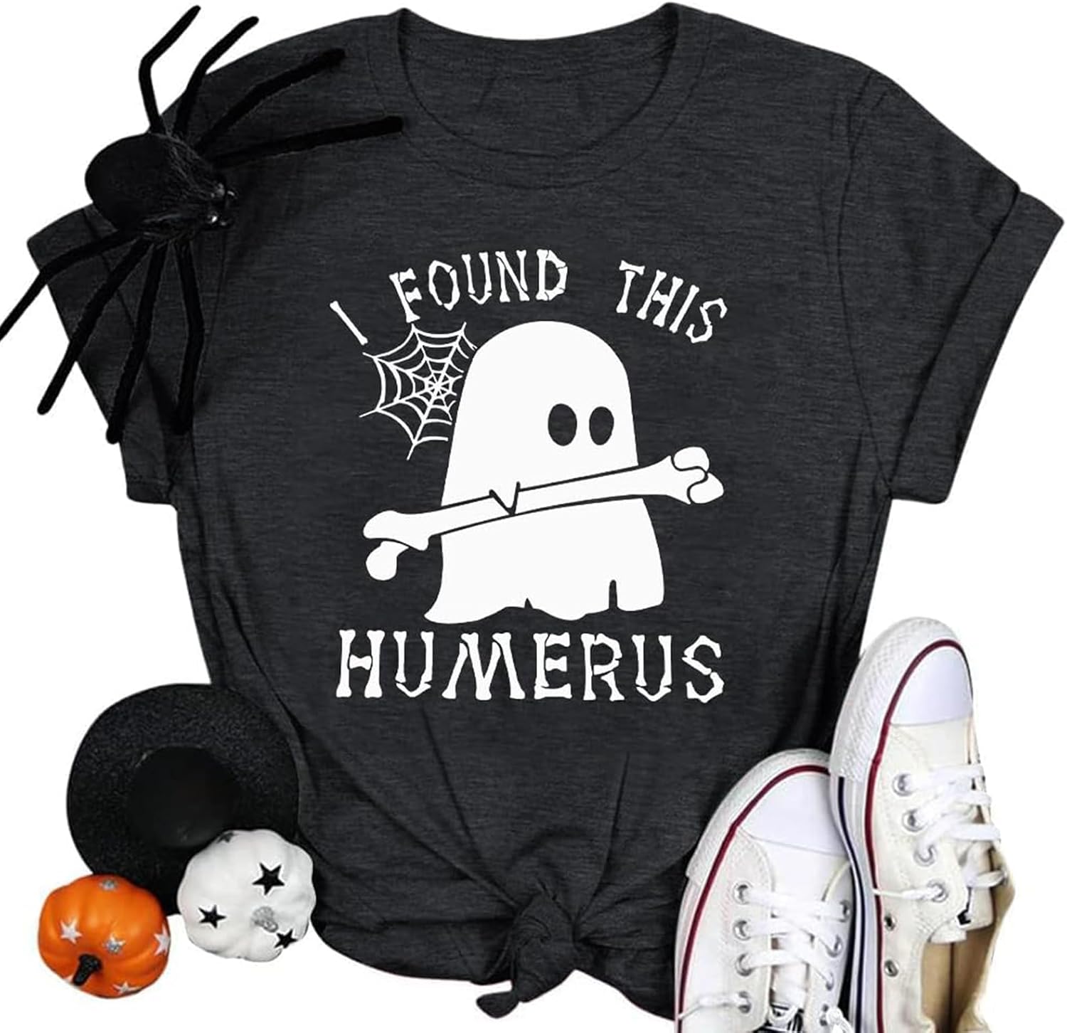 Detalle de SUPEYA Halloween Ghost Graphic T-Shirt for Women, Short-Sleeve Spooky Season Tee