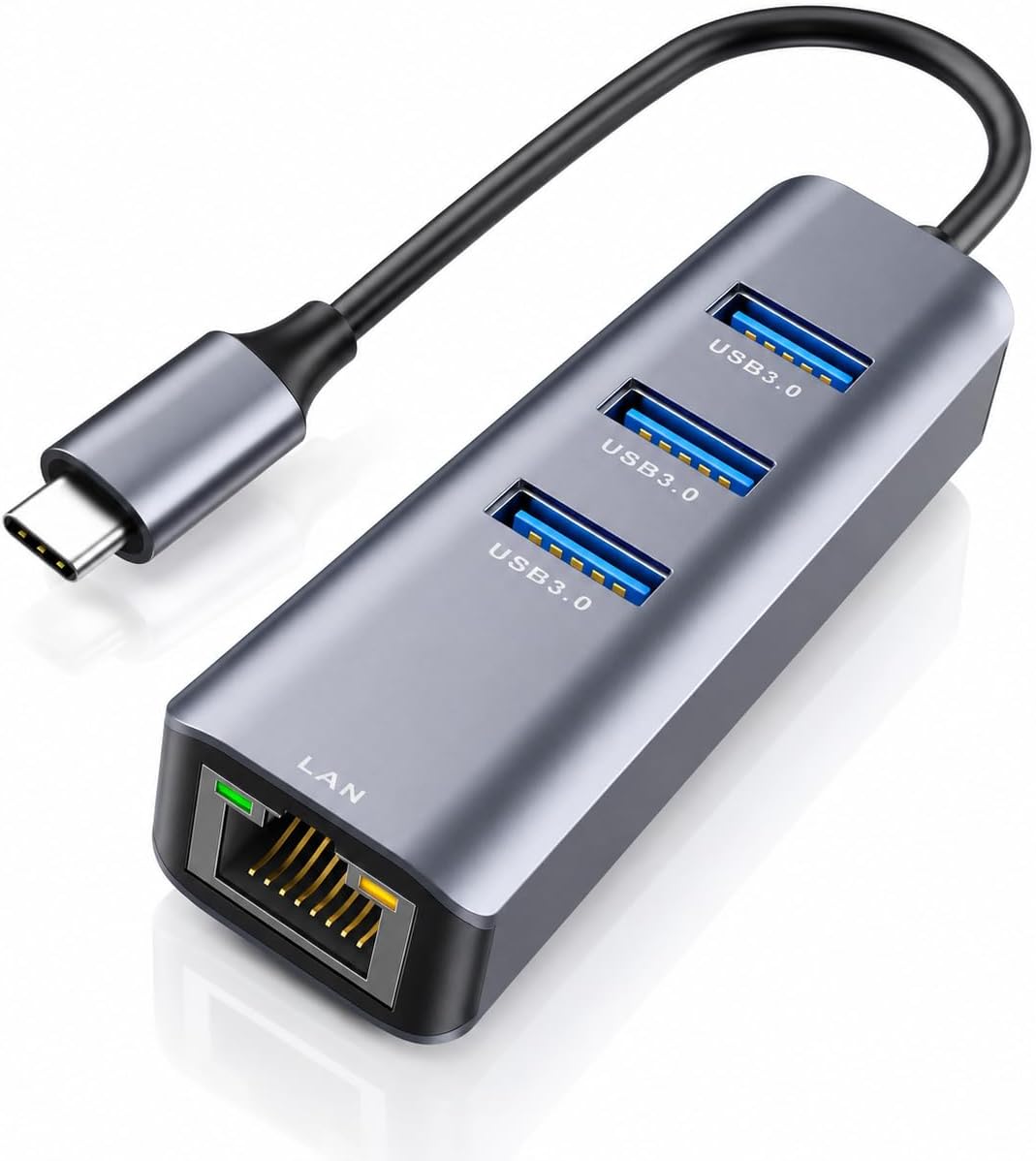 Detalle de ABLEWE USB-C to Ethernet Adapter (4-in-1) with RJ45 Gigabit LAN + USB 3.0 Ports