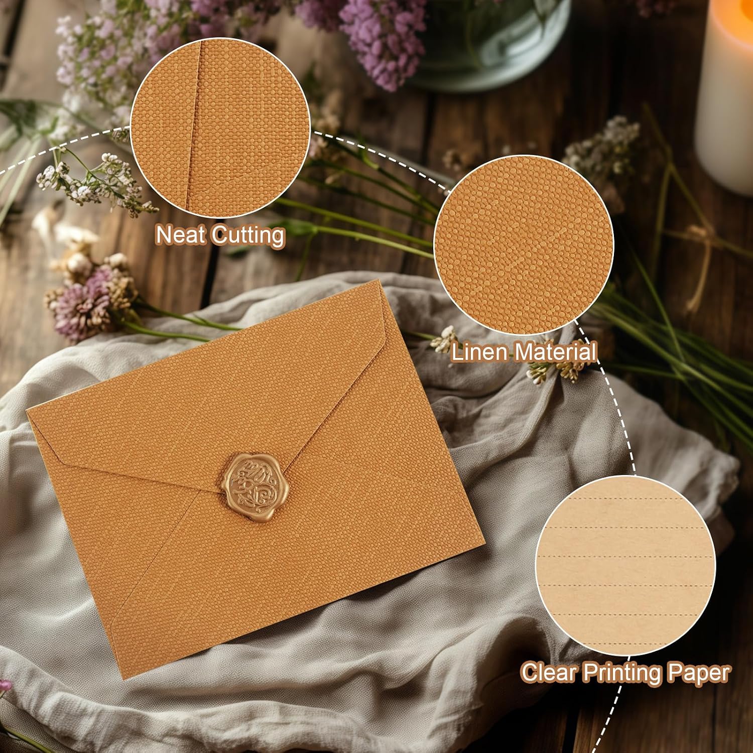 Detalle de Briefpapier-Set Vintage 44-tlg. mit 12 Umschlägen und 12 Wachssiegelaufklebern – A5 Briefpapier im Retro-Look