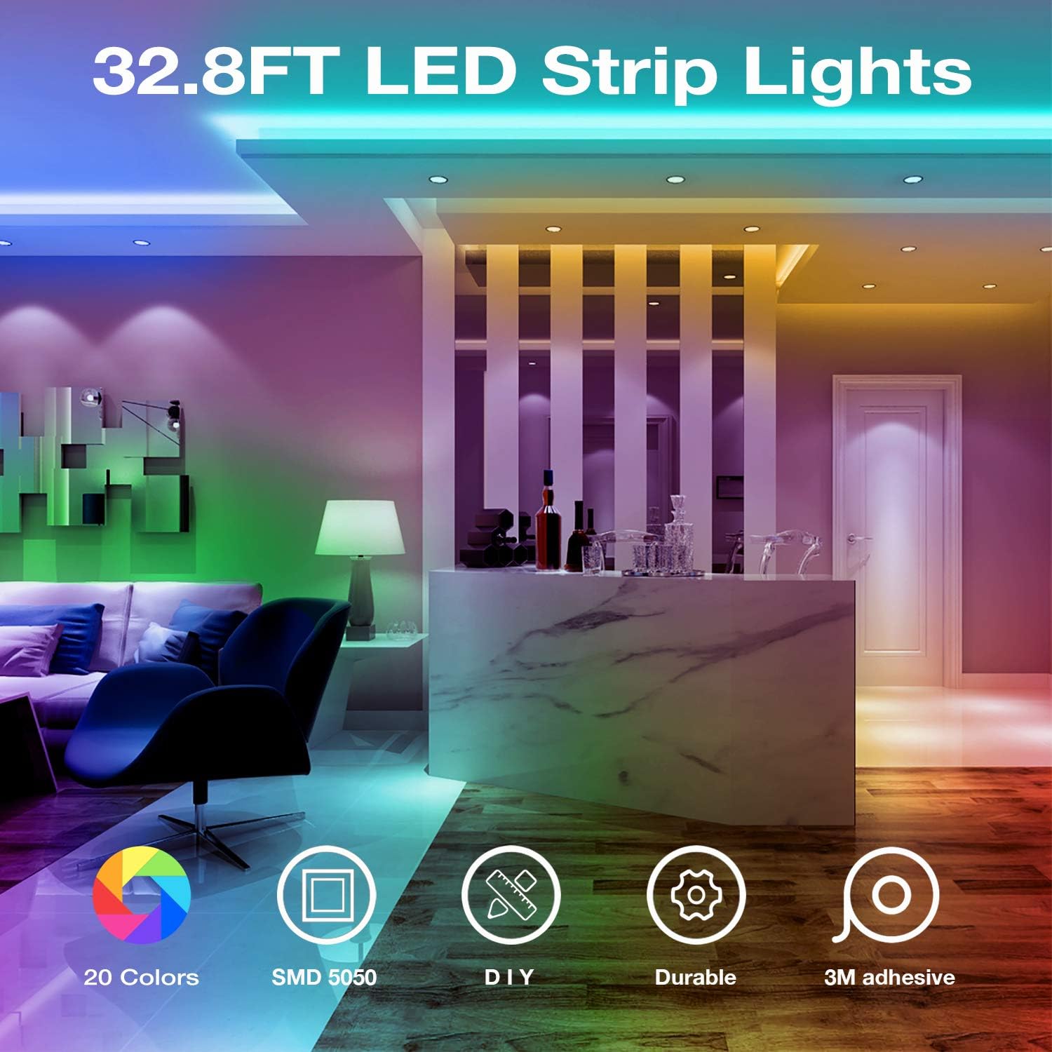 Detalle 2 de DAYBETTER DR507250R-RGB-V2 LED Strip Lights, 32.8 ft, Remote Control