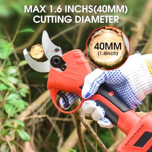 Detalle de XIAZIR Sécateur électrique sans fil 40 mm avec moteur brushless et 2 batteries 21 V – coupure efficace pour arbres et jardin