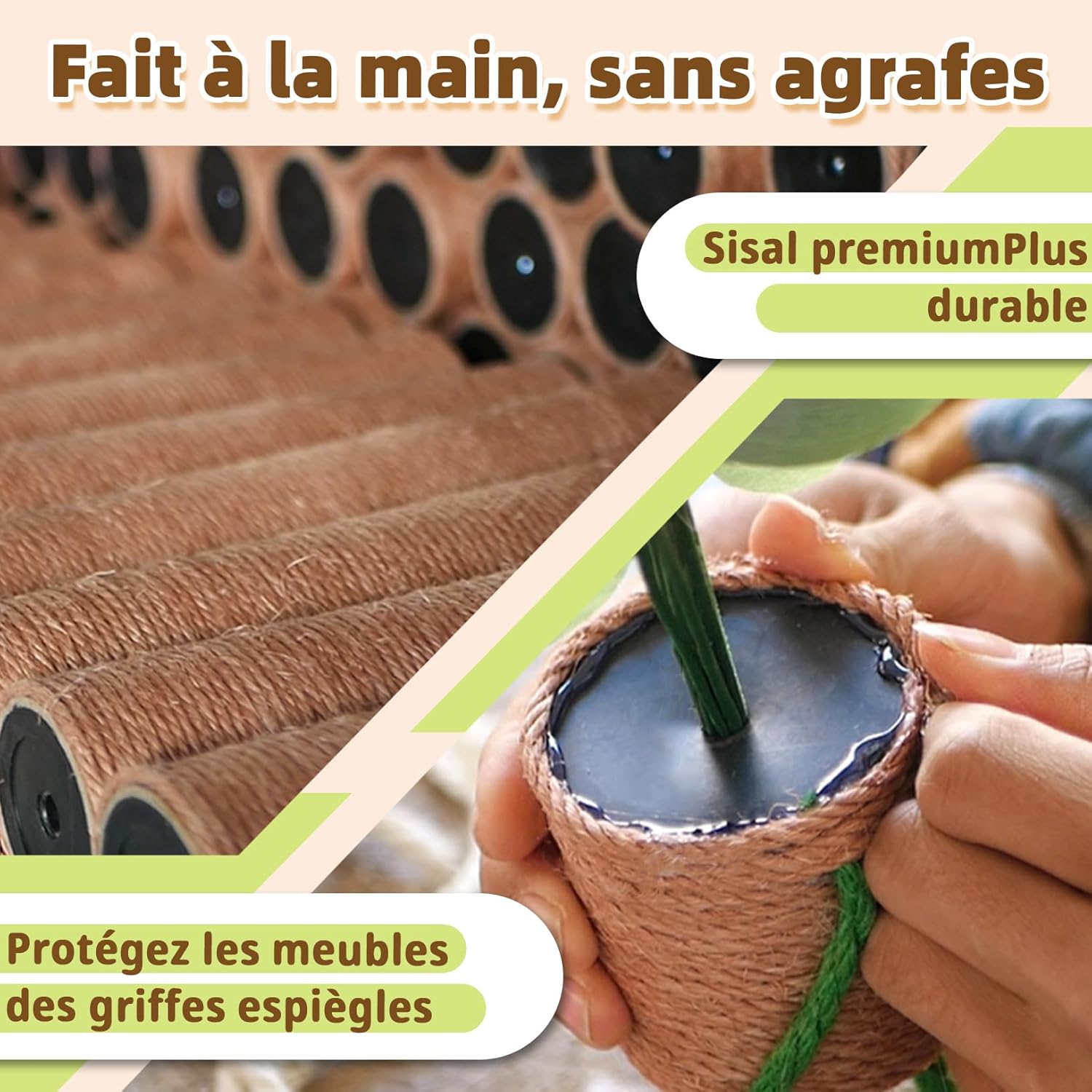 Thumbnail 4 de Meowoou Griffoir pour Chat 60 cm avec corde en sisal et balles suspendues (intérieur)