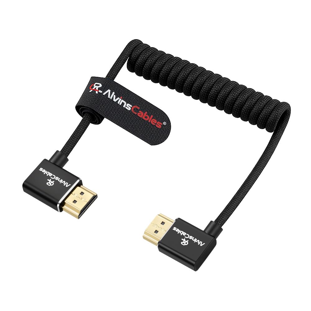 Detalle de Alvin's Cables 8K HDMI 2.1 Braided Left-to-Right Angle Cable (30–45 cm) for Atomos Ninja V, Portkeys BM5, Feelworld, and More