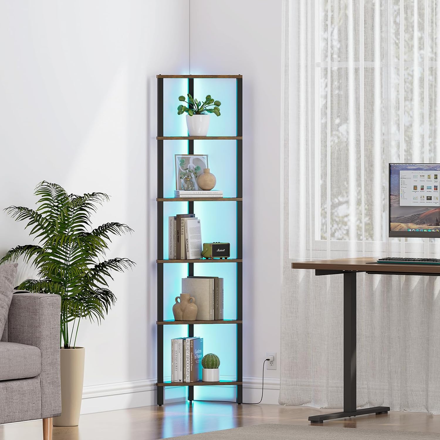 Thumbnail 5 de TUTOTAK Corner Shelf with LED Light 6-Tier