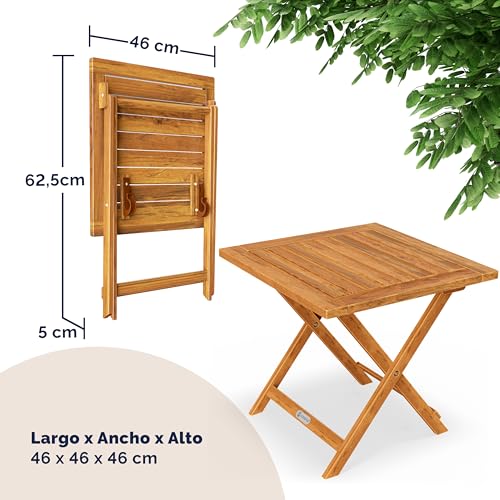 Thumbnail 2 de Casaria mesa auxiliar plegable de madera de acacia (46x46 cm) para jardín, balcón y terraza, hasta 80 kg