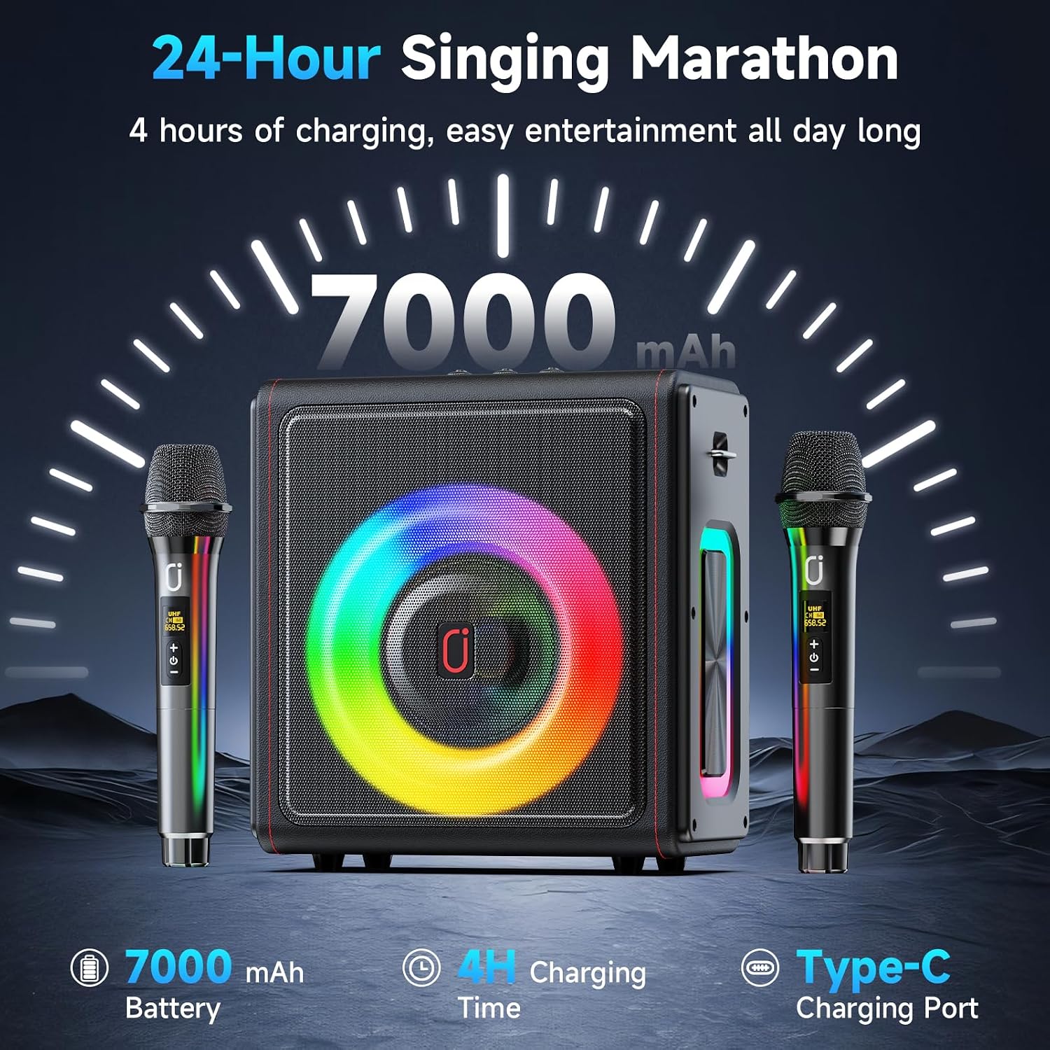 Detalle 2 de PPMIC MS75-T Karaoke Machine, 300W PA System, 3 Wireless Mics, Bluetooth 5.3