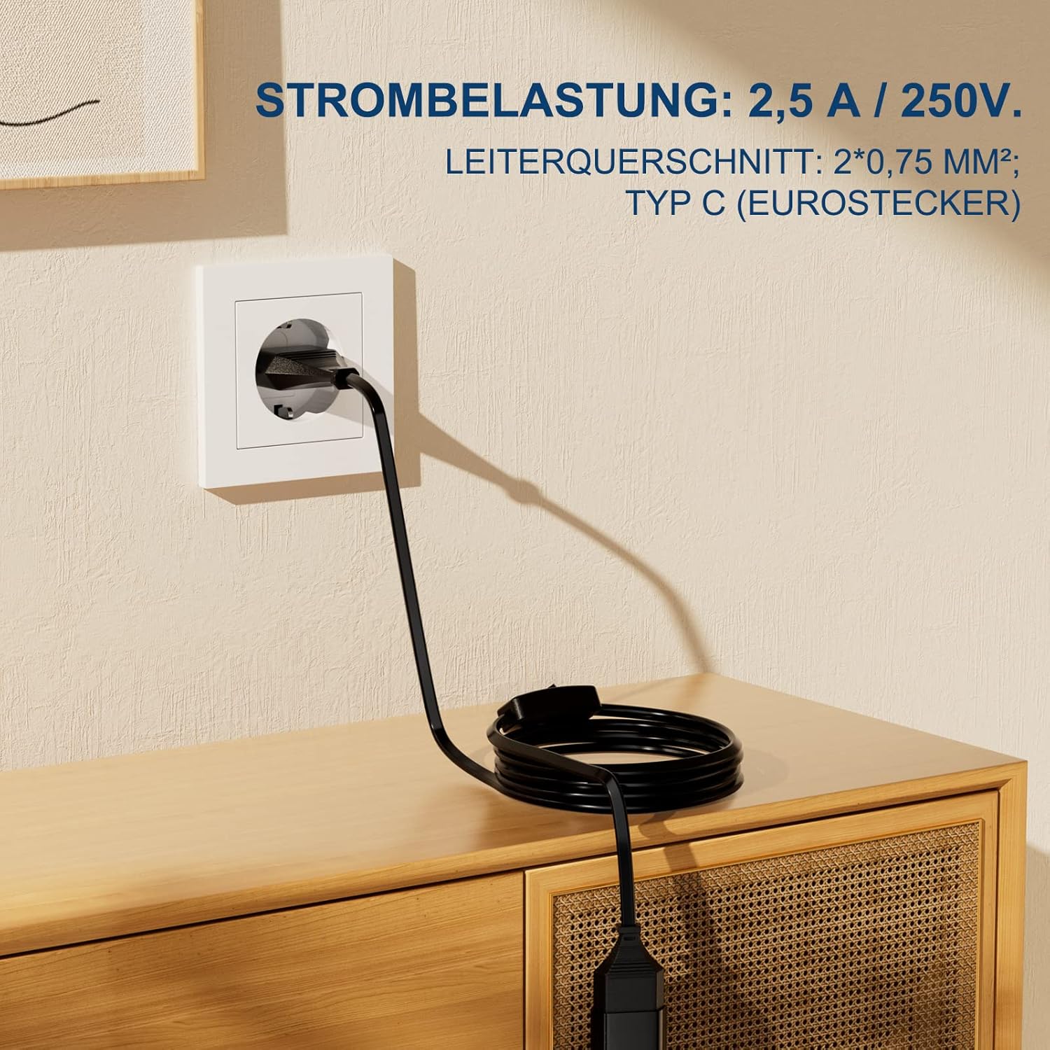 Thumbnail 1 de 2M Euro Netzkabel mit Schalter – Verlängerungskabel (2 Stück) für TV, PC und Monitor