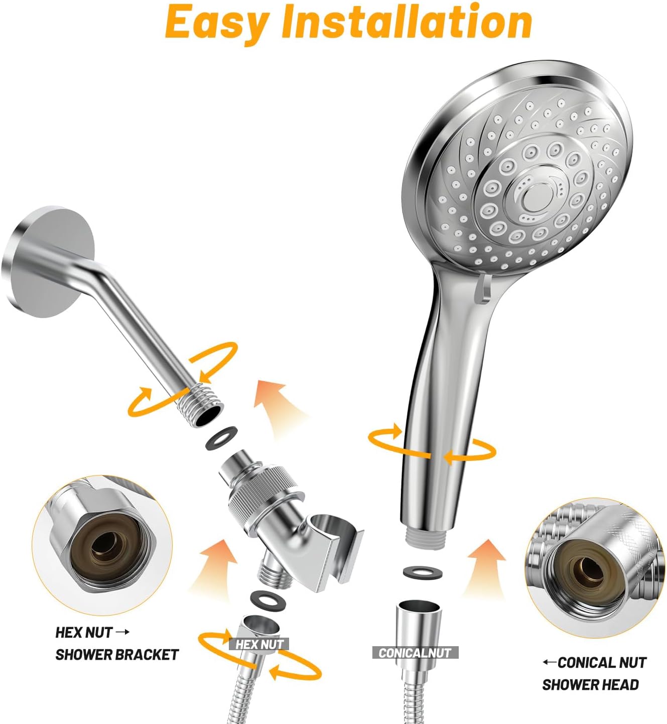 Detalle 2 de VEHHE LDDGCA-SLR Handheld Shower Head, 6 Spray Modes, Silver