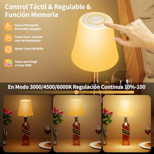 Detalle 2 de Suright Lámpara de Mesa Inalámbrica recargable para botella (sin incluir botellas) con 3 temperaturas CCT y RGB ajustable, IP54