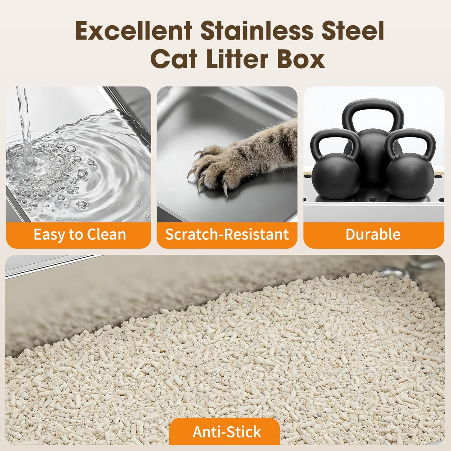 Thumbnail 5 de Stainless Steel Cat Litter Tray with Lid (XXXL) – Odour Control, Dual-Door Entry, Charcoal Filter