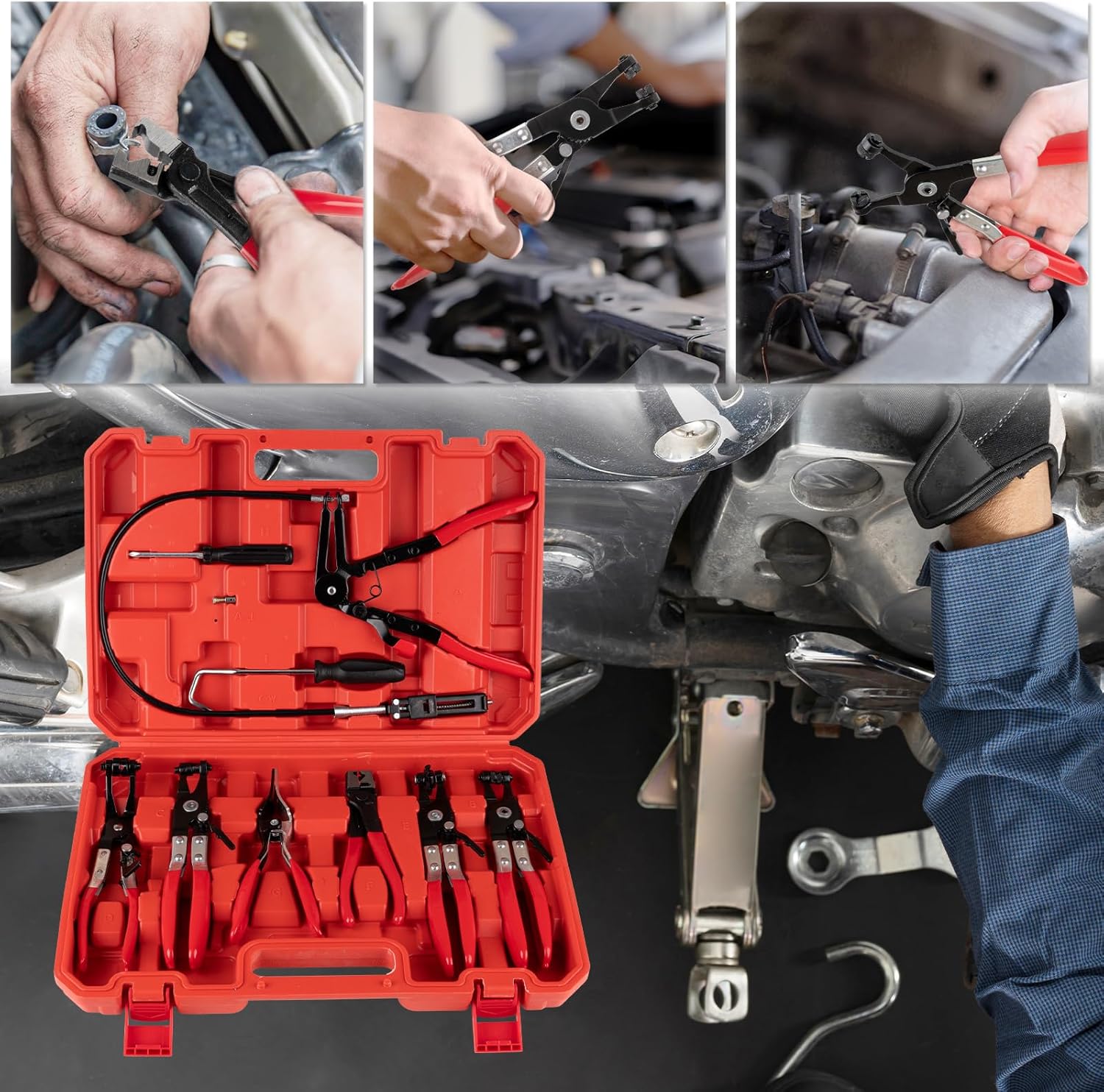 Thumbnail 5 de 9PCS Hose Clamp Pliers Set Hose Clamp Removal Tool for Automotive & Flexible Clamps