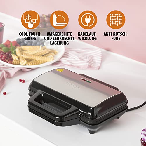 Detalle de Tristar WF-1171 Waffel-Pommes-Maker – 1000 W, Edelstahl, Antihaft, 15 Stück zugleich