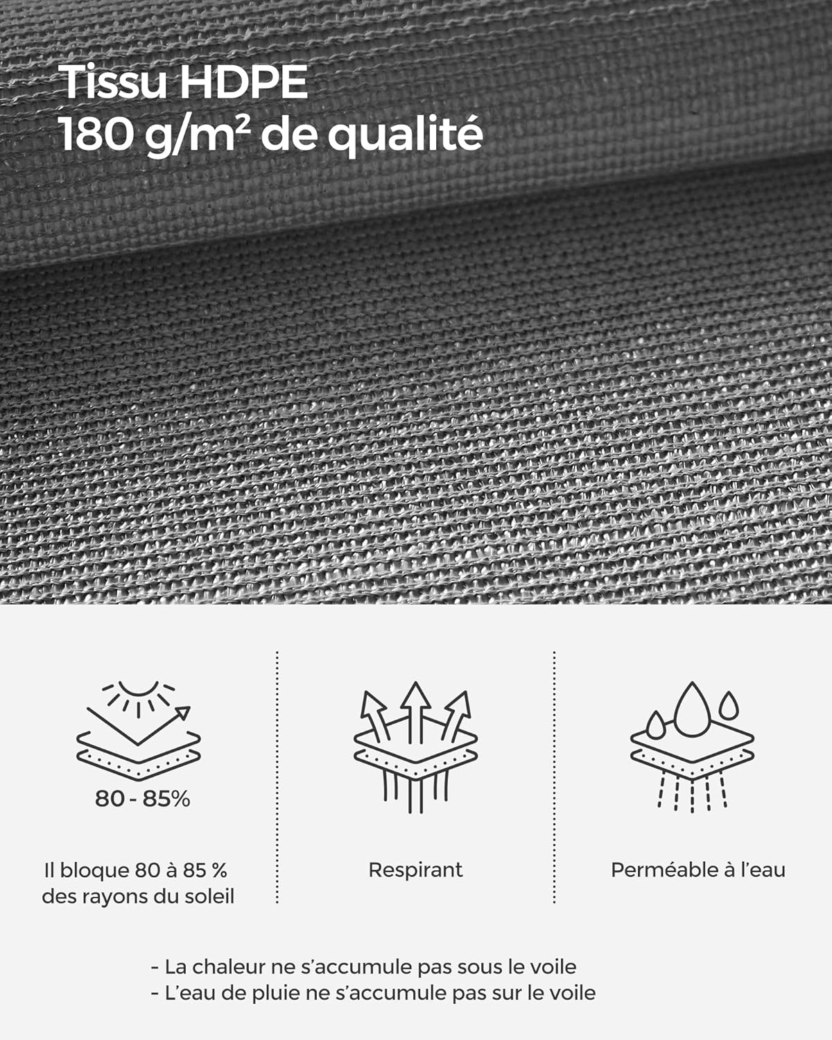 Thumbnail 2 de SONGMICS voile d’ombrage 5 x 5 m en HDPE respirant GSS55GY (gris anthracite)
