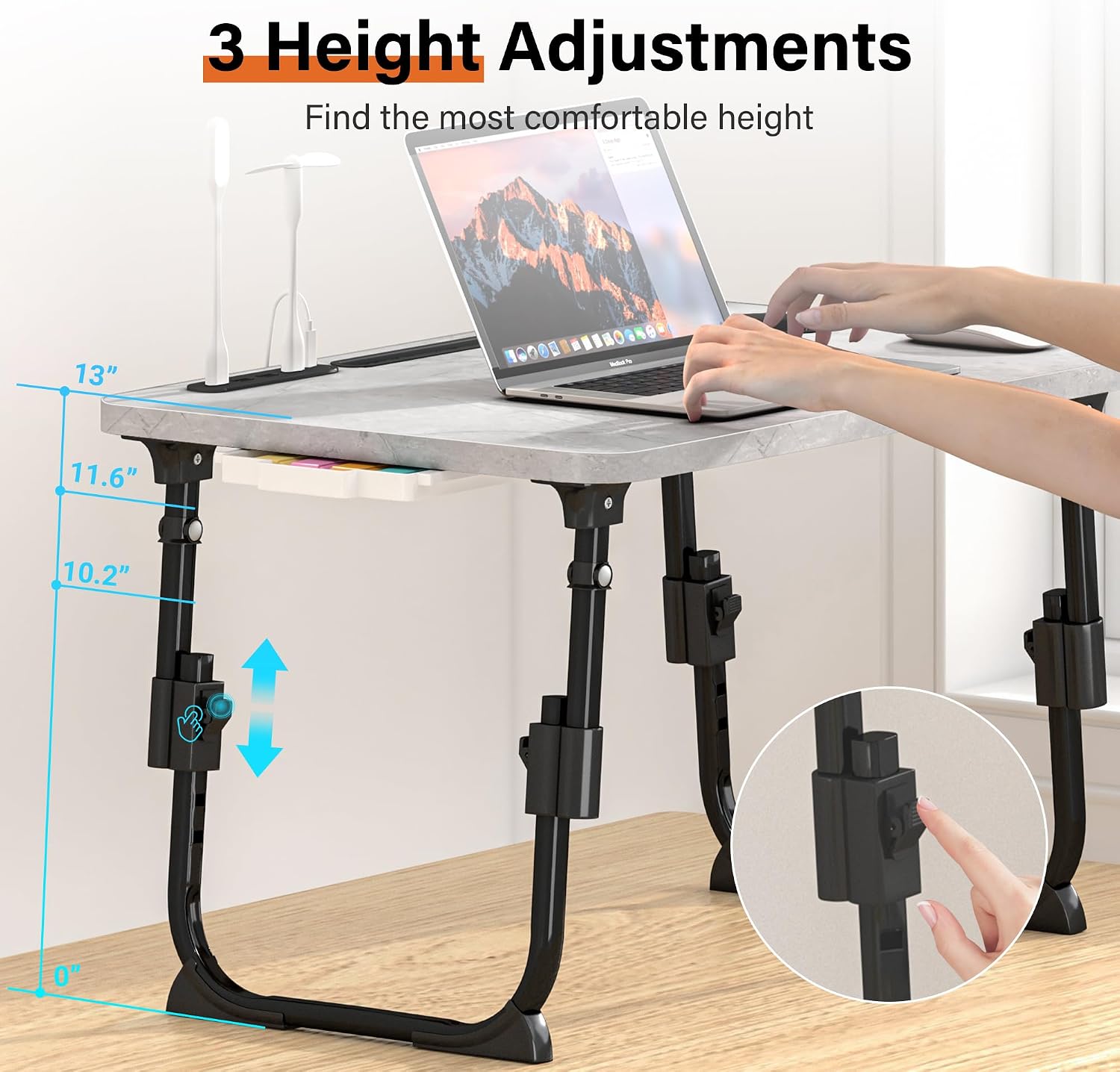 Detalle 2 de DECOSIS Bed Desk, Adjustable Folding Lap Desk with USB Port and Storage