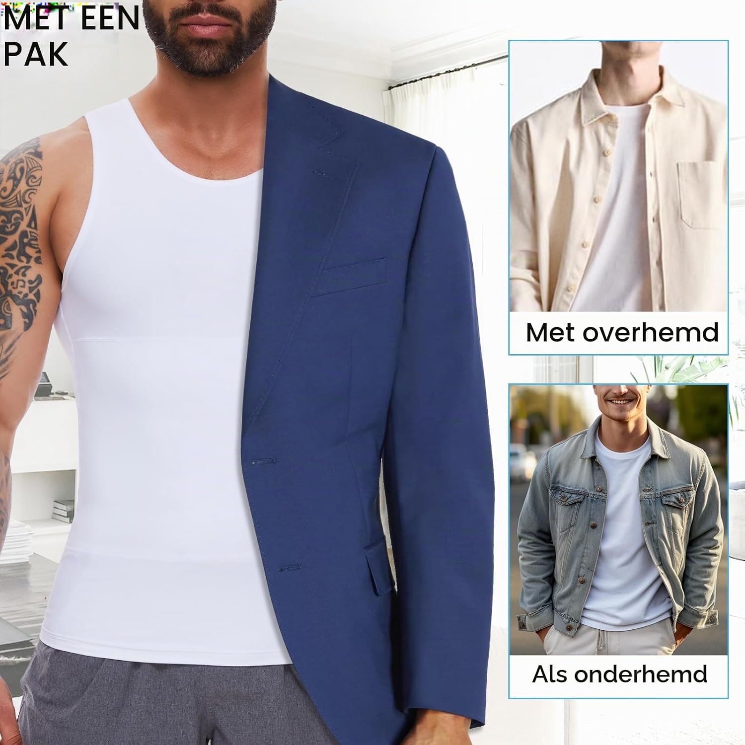 Detalle 1 de SLIMBELLE mouwloos compressieshirt voor heren, elastisch en figuurvormend
