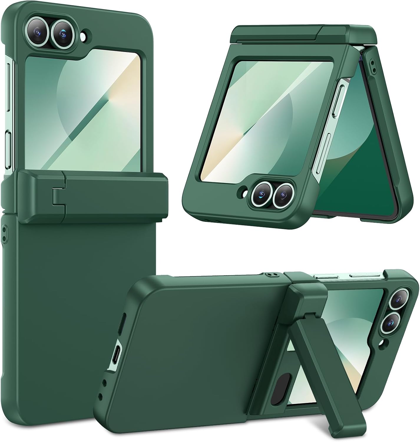 Detalle de HWeggo Case for Galaxy Z Flip 7 FE / Z Flip 6 – Hinge Protection, Hidden Kickstand & Built-in Screen Protector (Green)